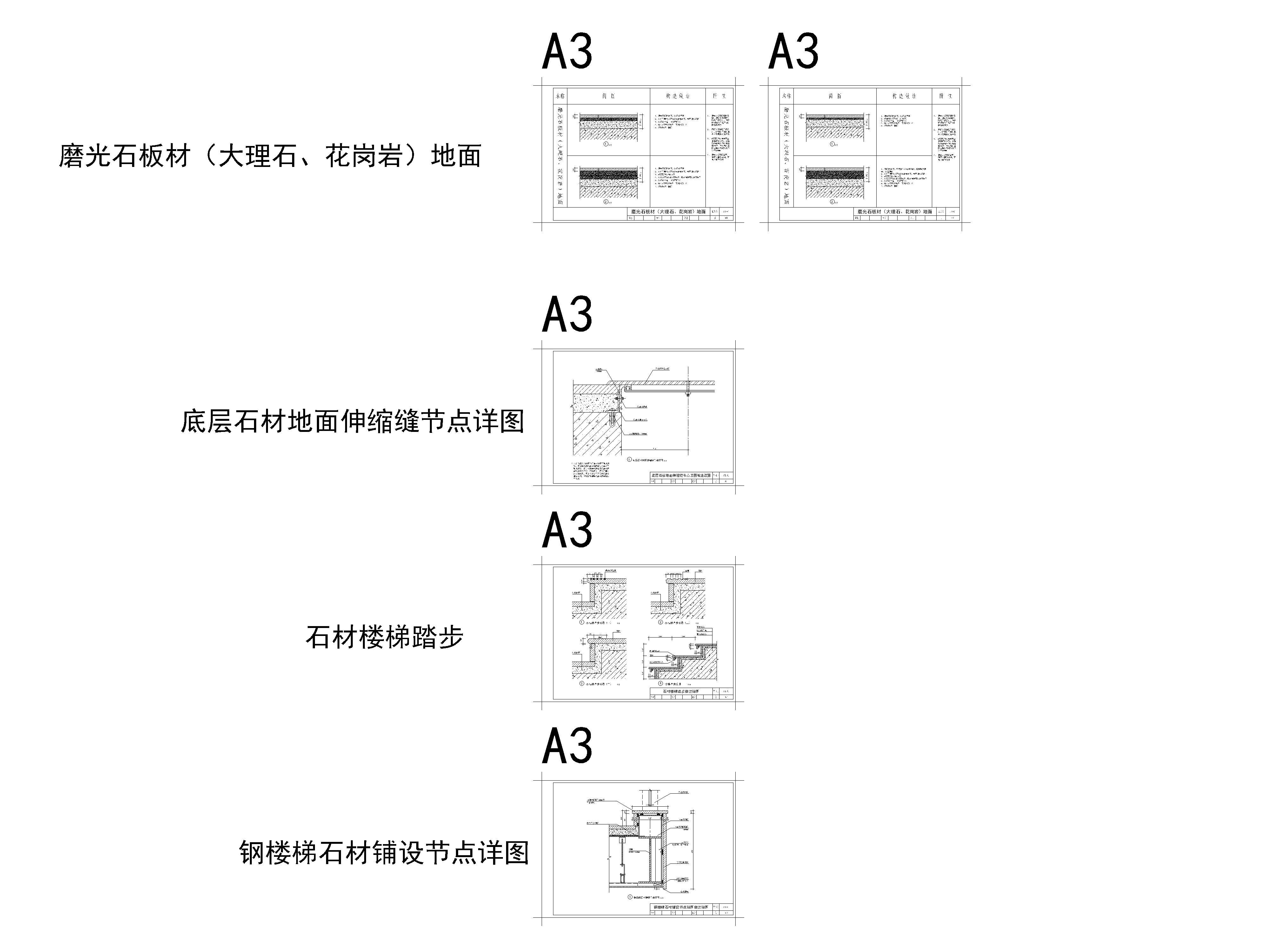 家装公工装墙地面大理石材干挂收口工艺节点大样图，伸缩缝楼梯衔接工艺CAD施工图