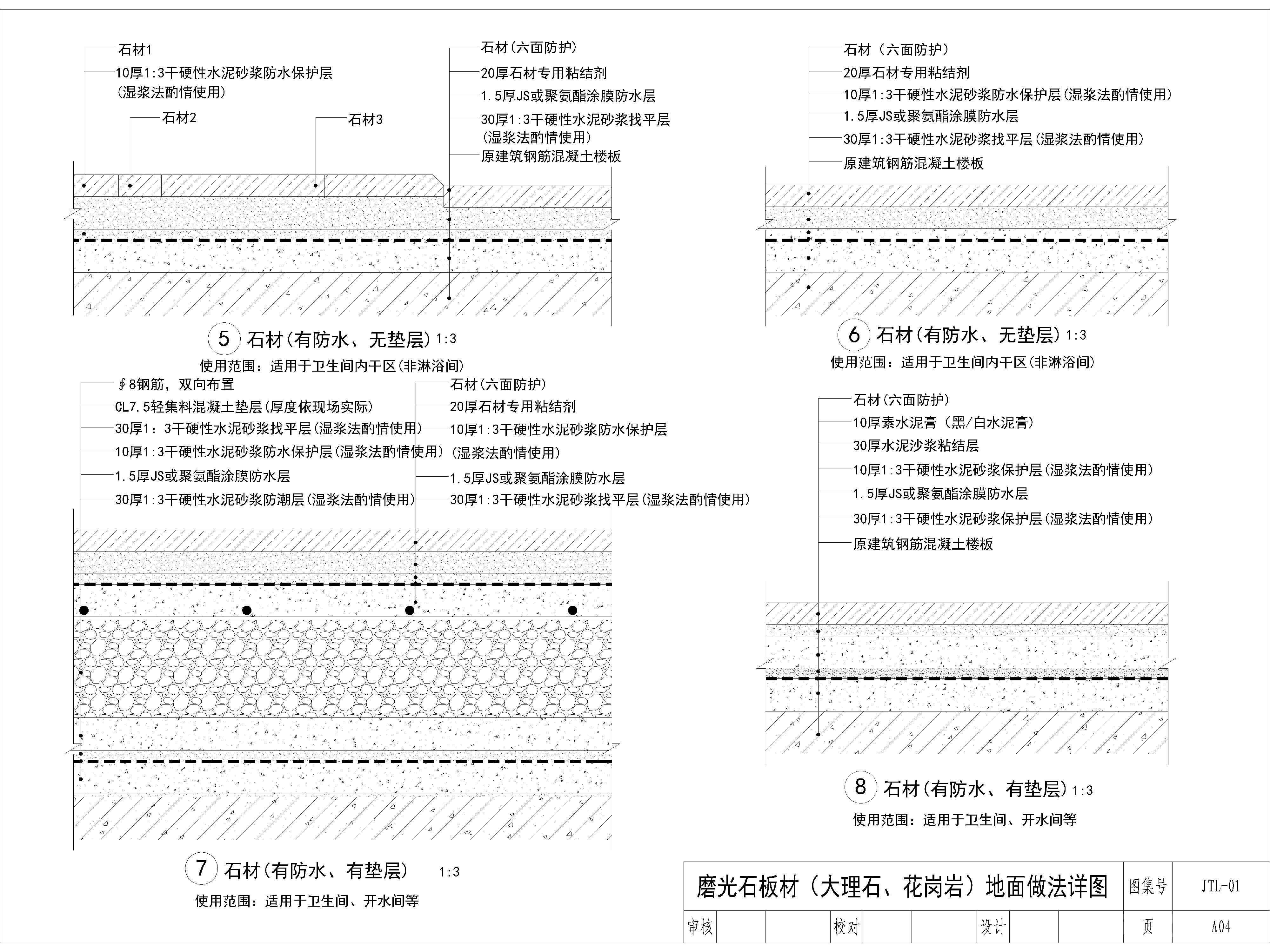 家装公工装地面石材工艺节点大样图，CAD施工图