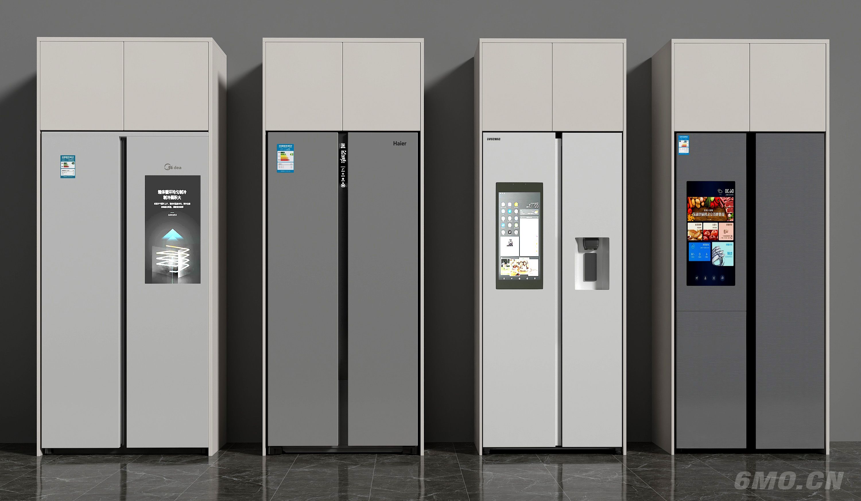现代冰箱，双开门冰箱，对开门冰箱，嵌入式冰箱