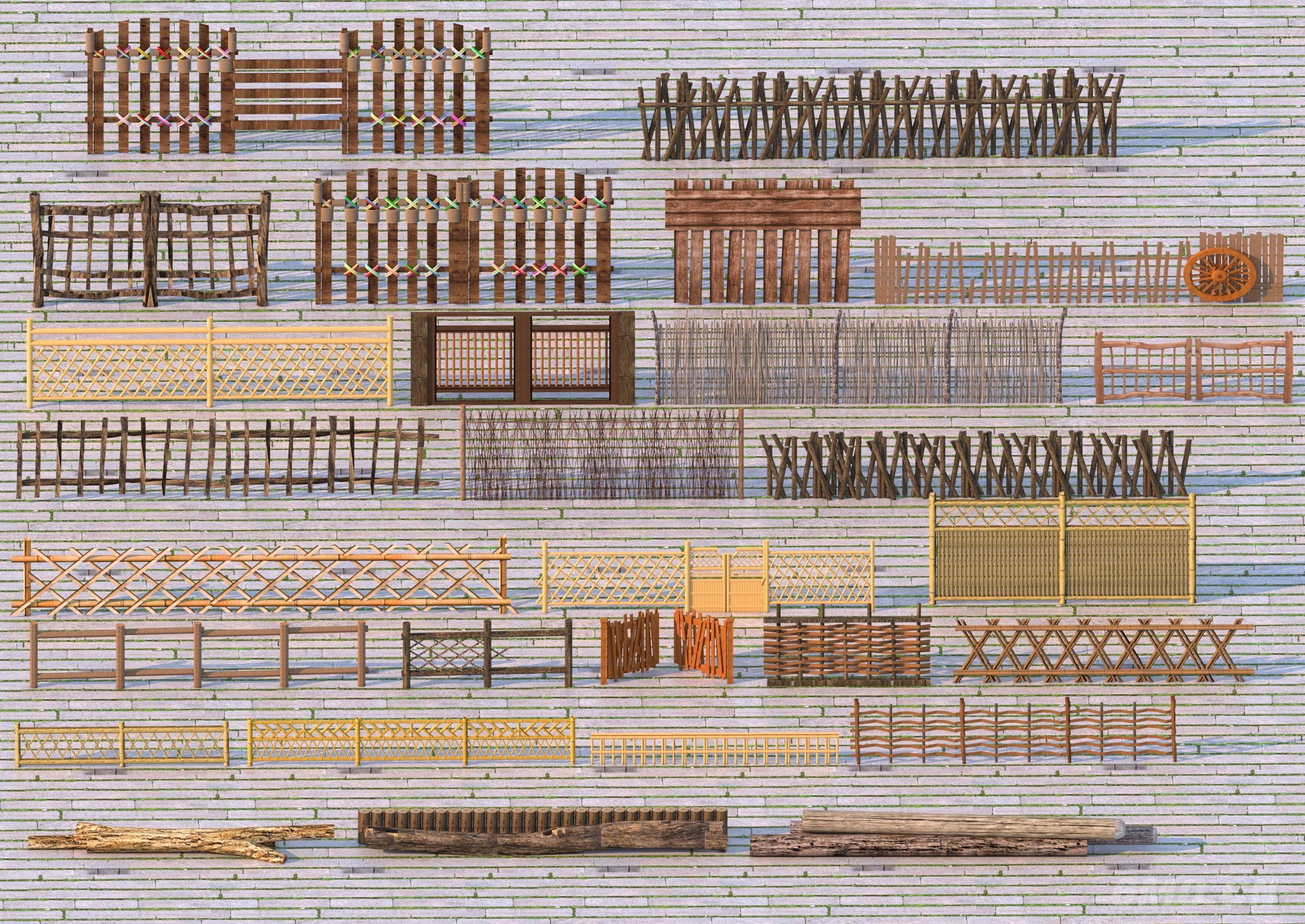 中式乡村木围栏 篱笆围墙 院门围墙3D模型