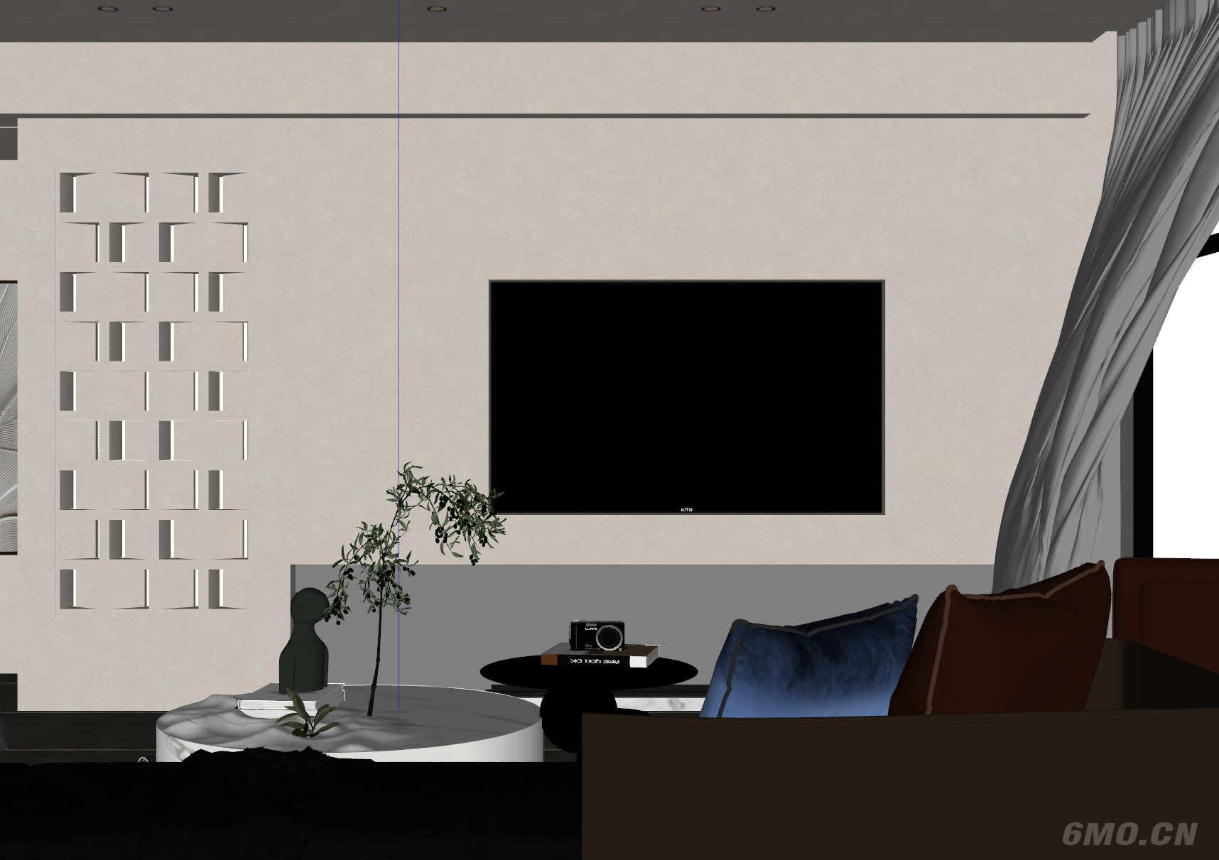 奶油诧寂风水泥砖造型客厅电视墙