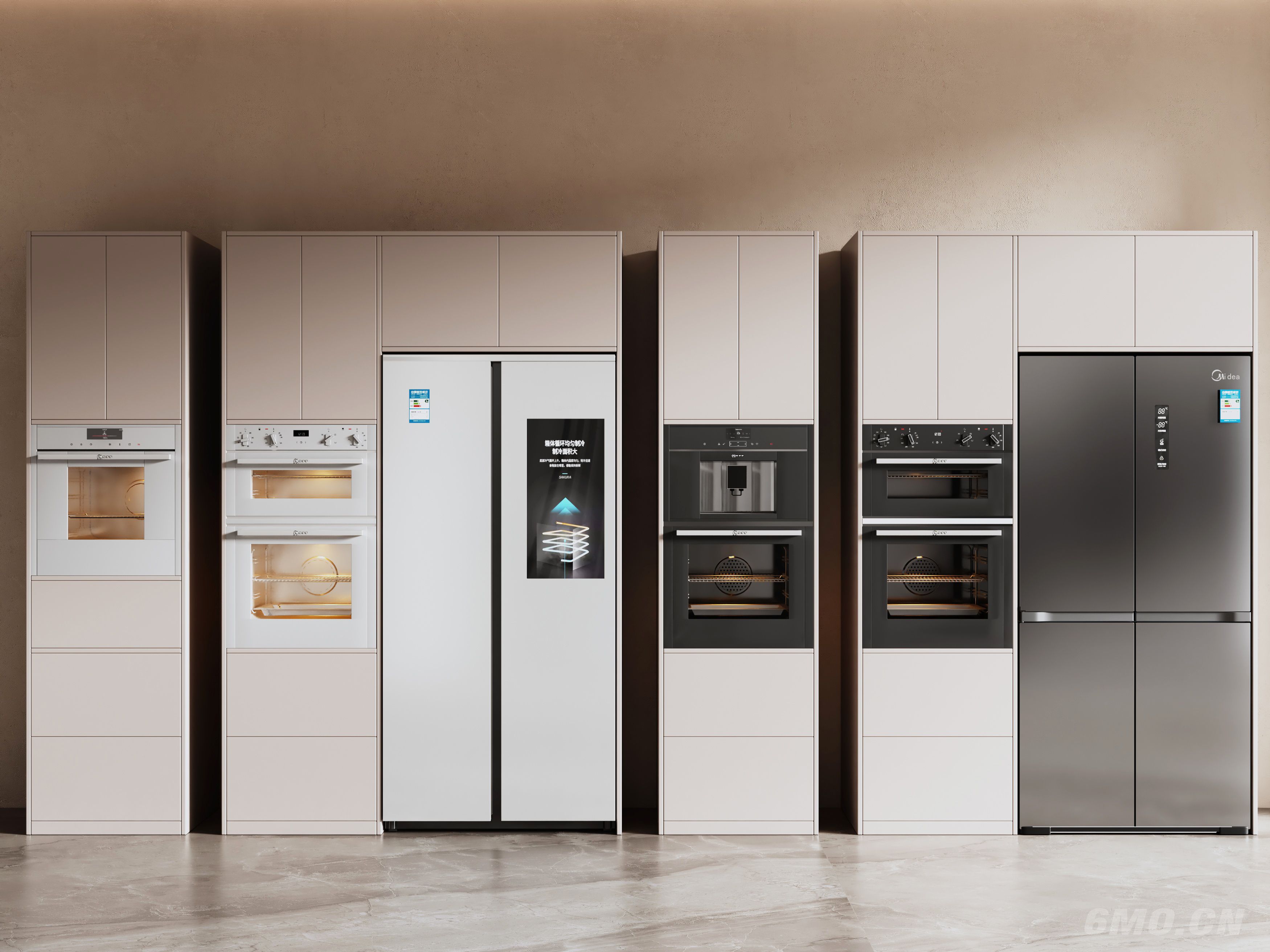 现代冰箱 嵌入式冰箱 双开门冰箱 烤箱 咖啡机