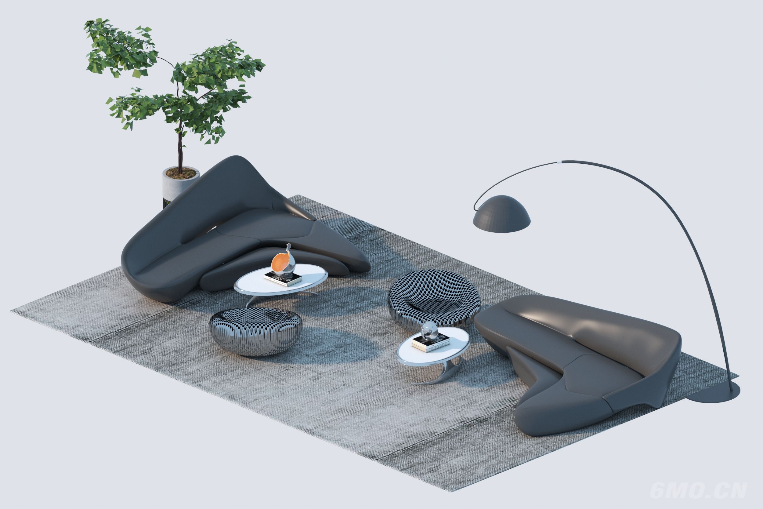 现代异形沙发茶几组合3D模型