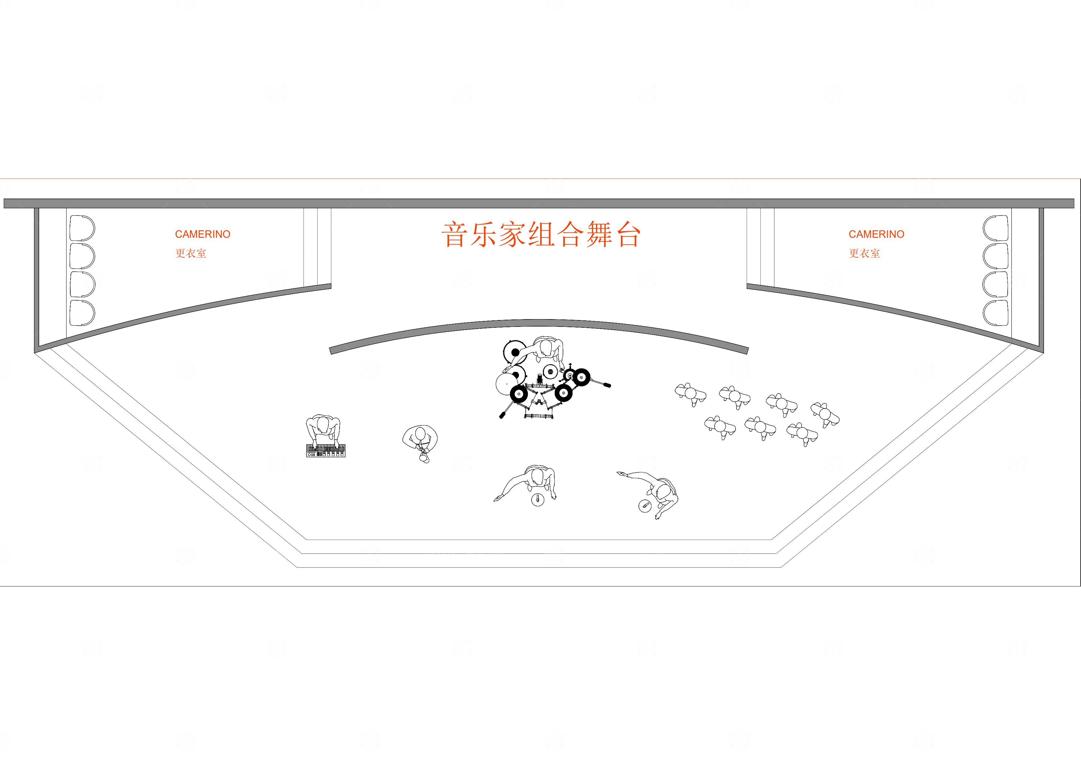 舞台、乐器、音乐家组合图库