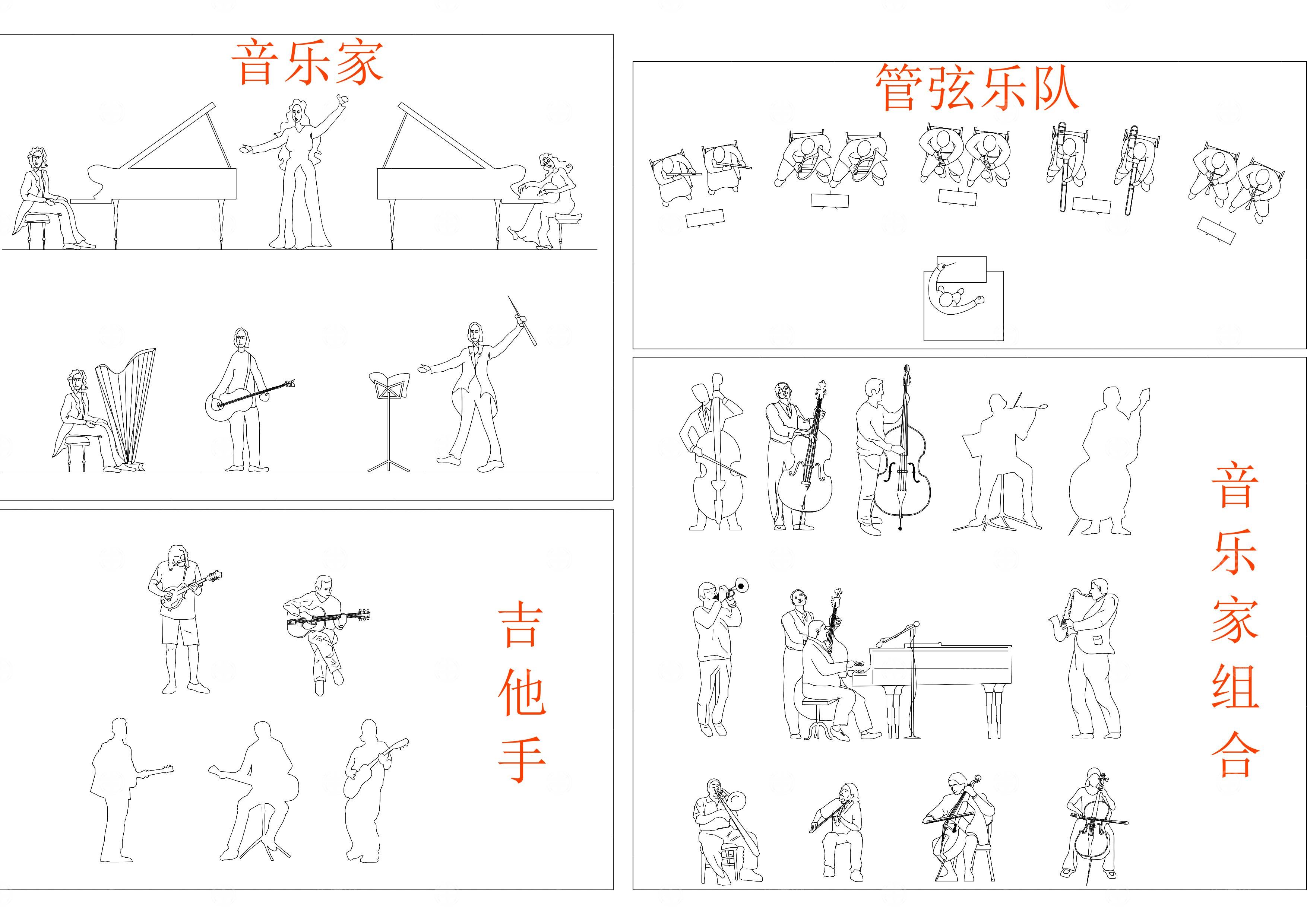 舞台、乐器、音乐家组合图库