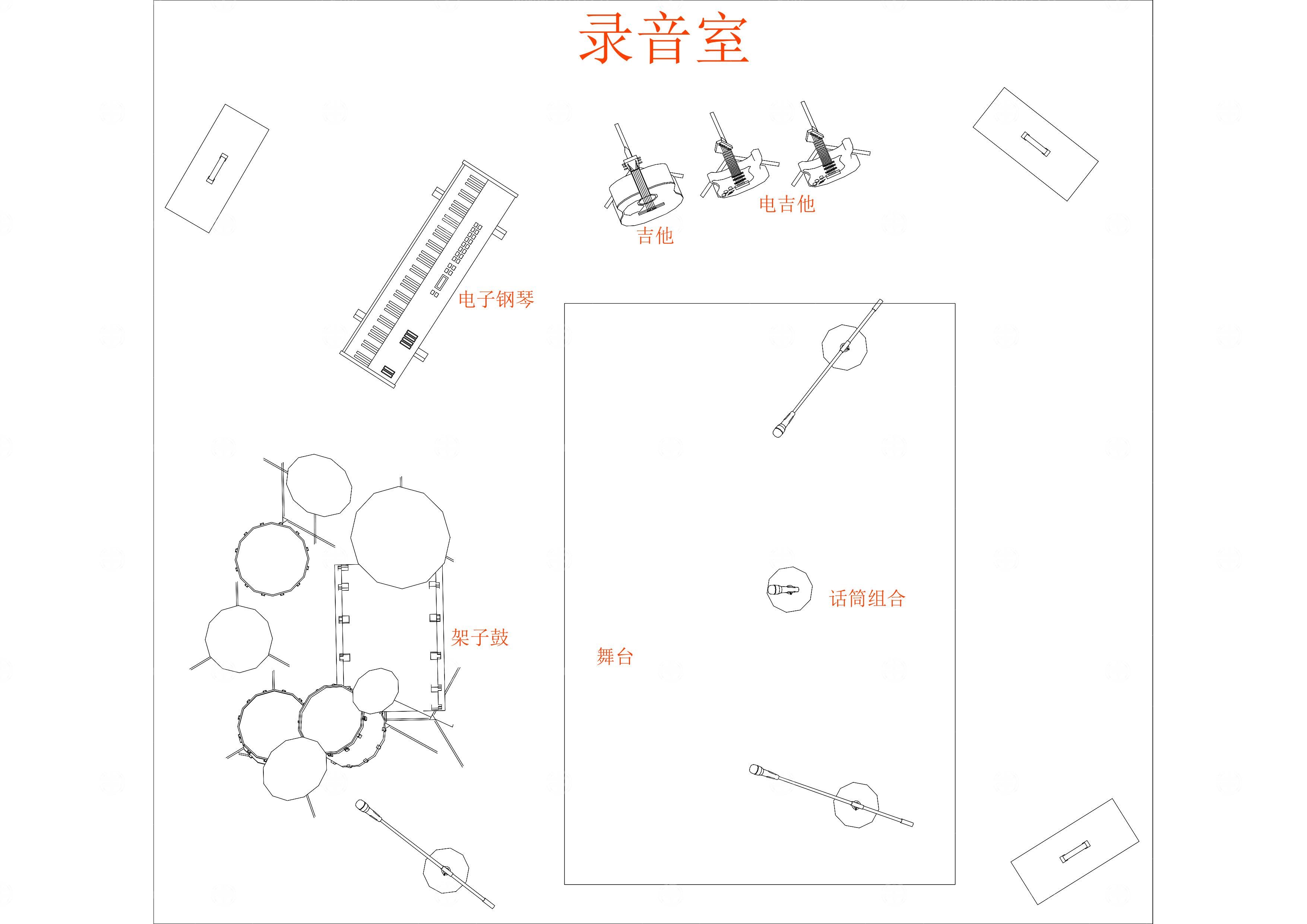 舞台、乐器、音乐家组合图库