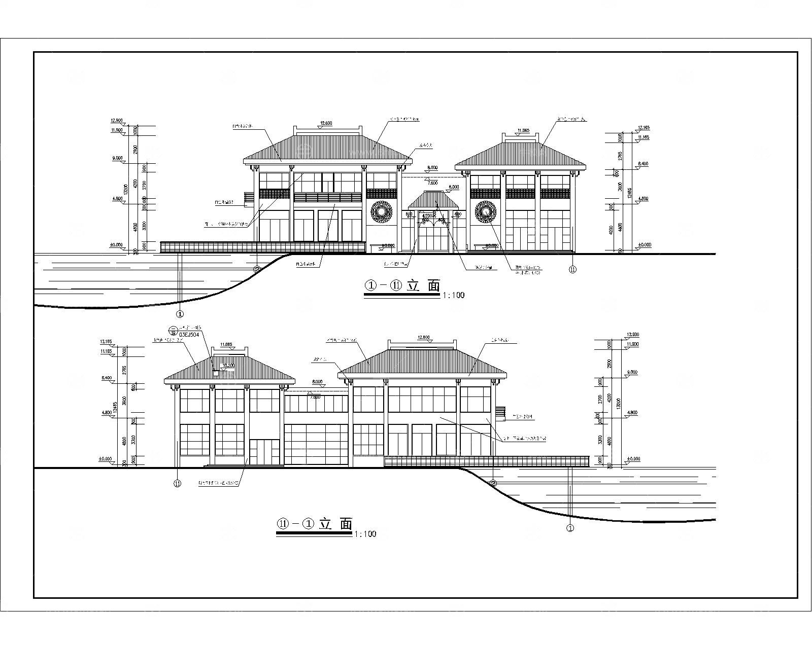 会所建筑平立剖施工图