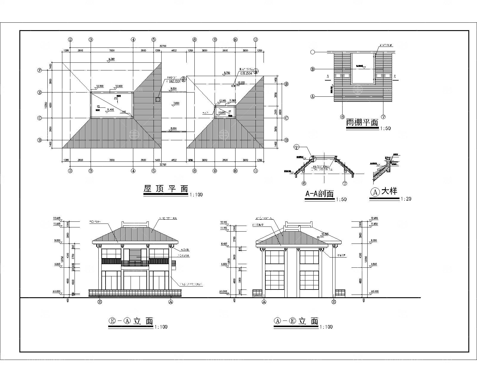 会所建筑平立剖施工图