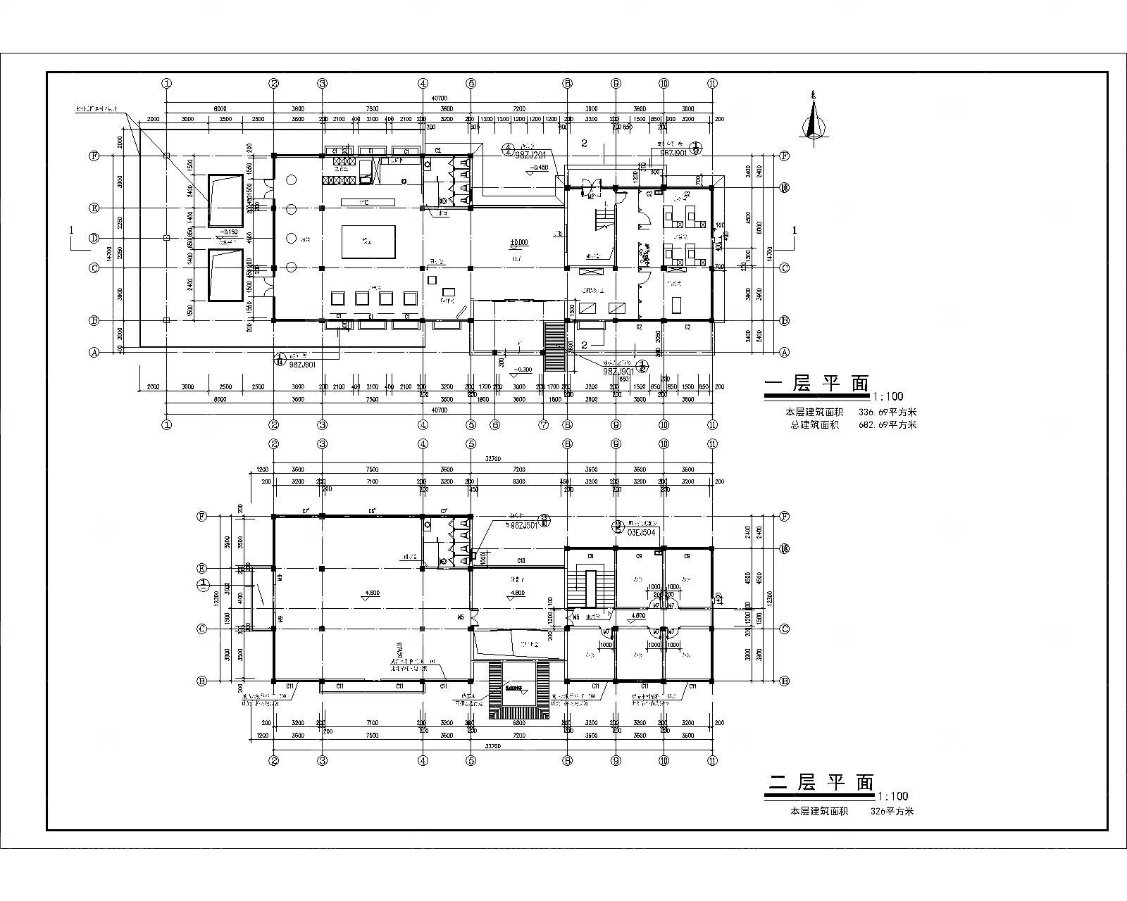 会所建筑平立剖施工图