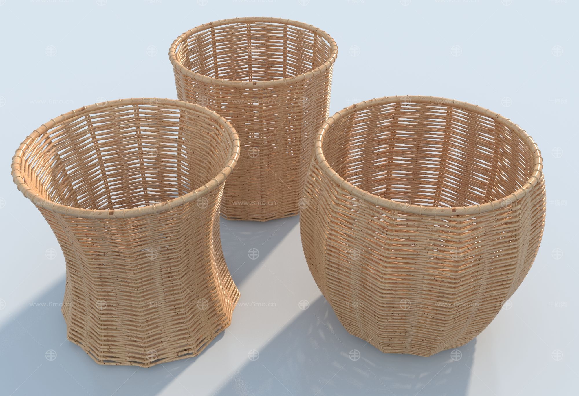 现代竹编篮子组合3D模型