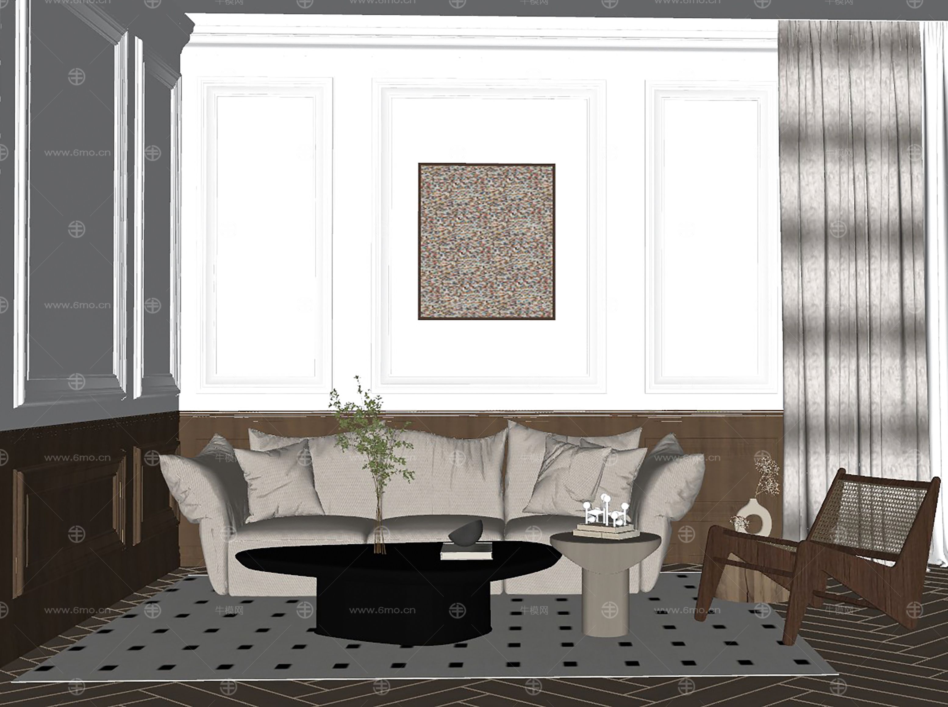 法式中古风客厅，沙发茶几组合