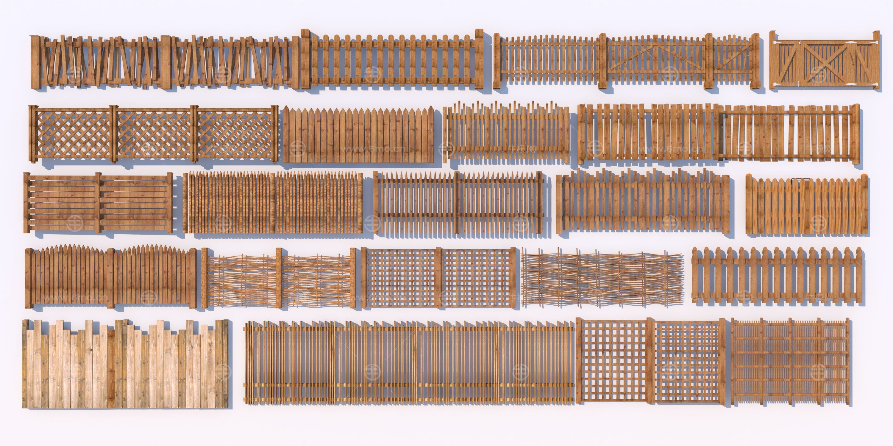现代栅栏_木篱笆3D模型