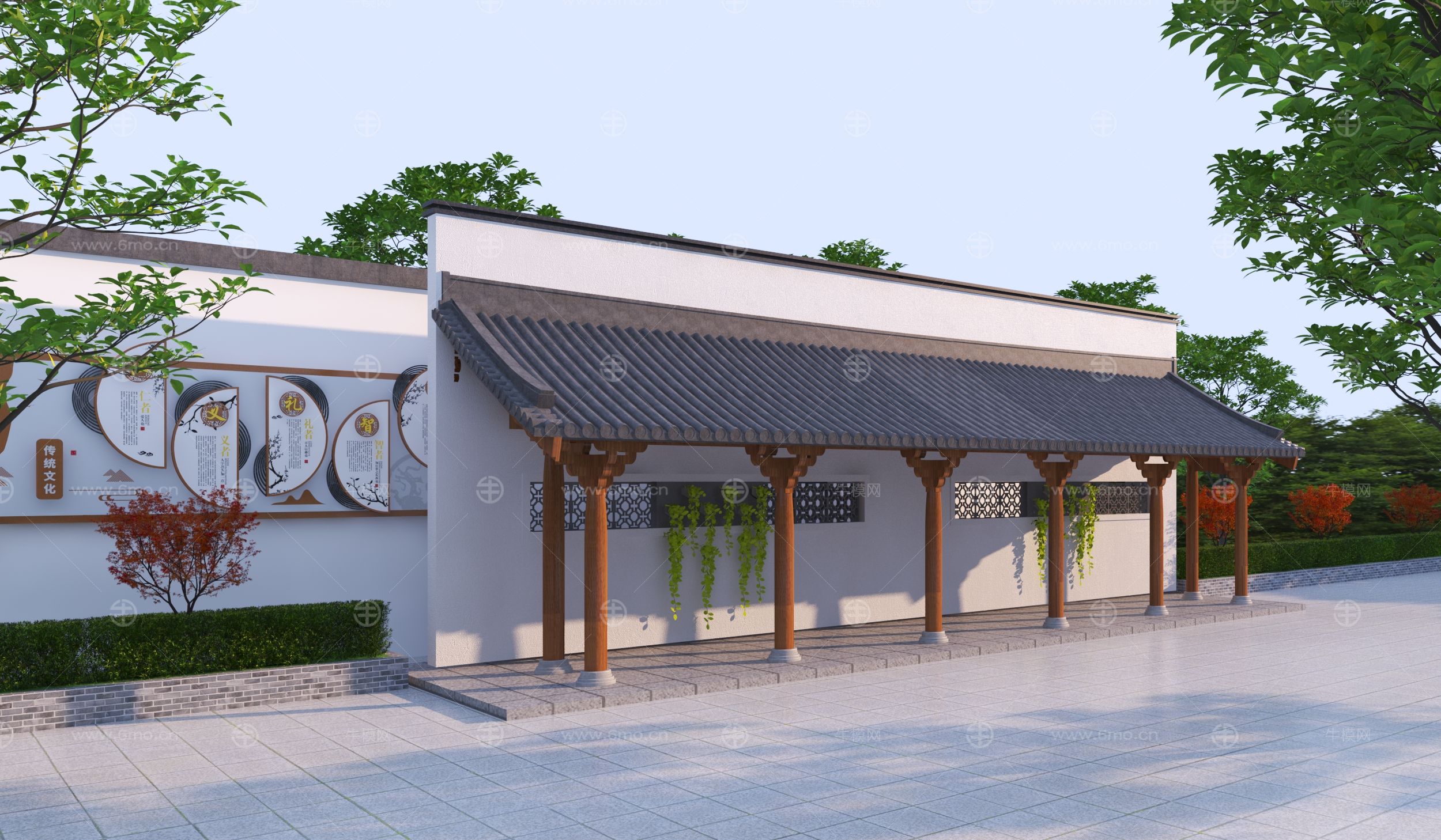 中式景观廊架3D模型