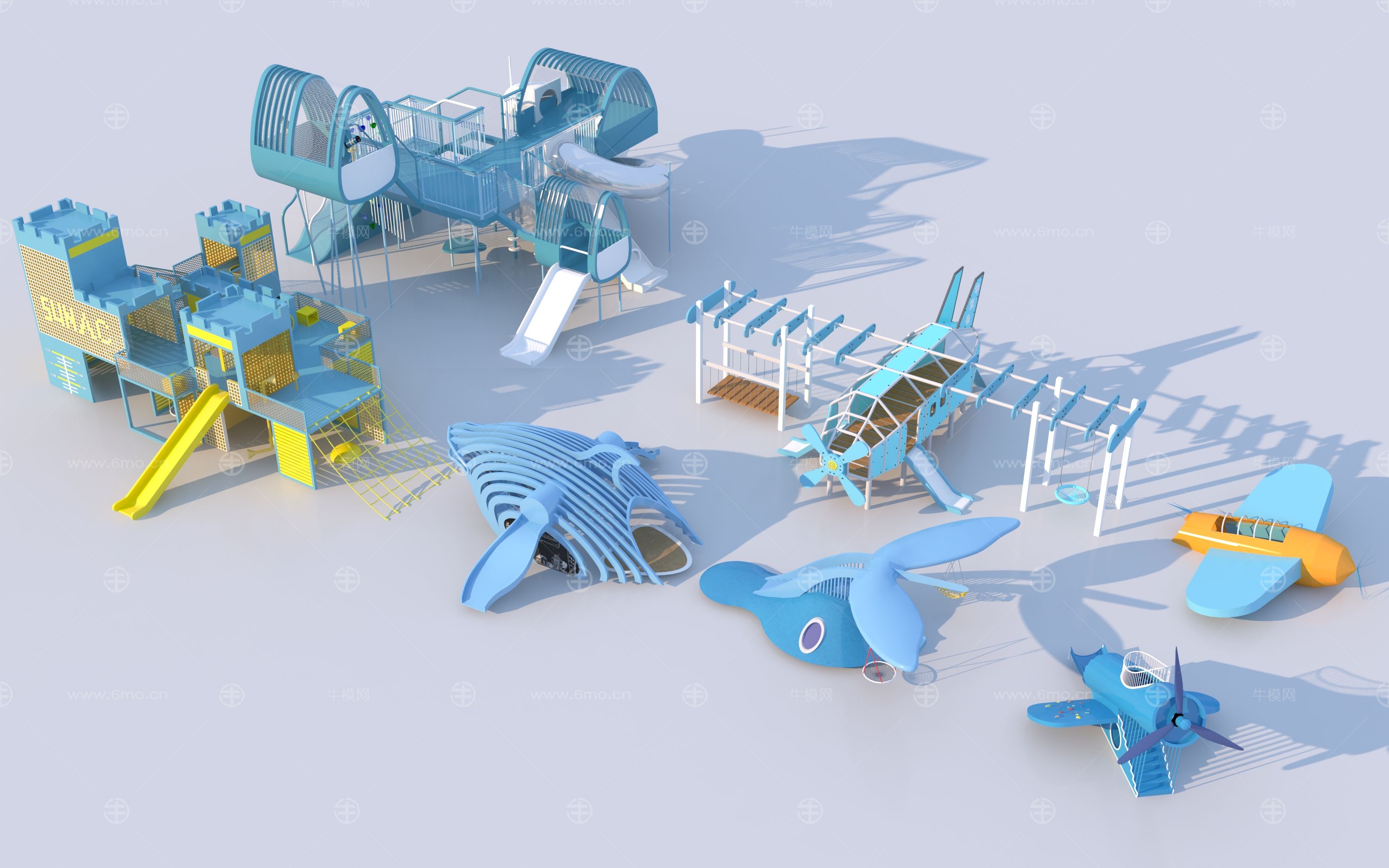 城堡主题儿童器械组合_滑滑梯3D模型
