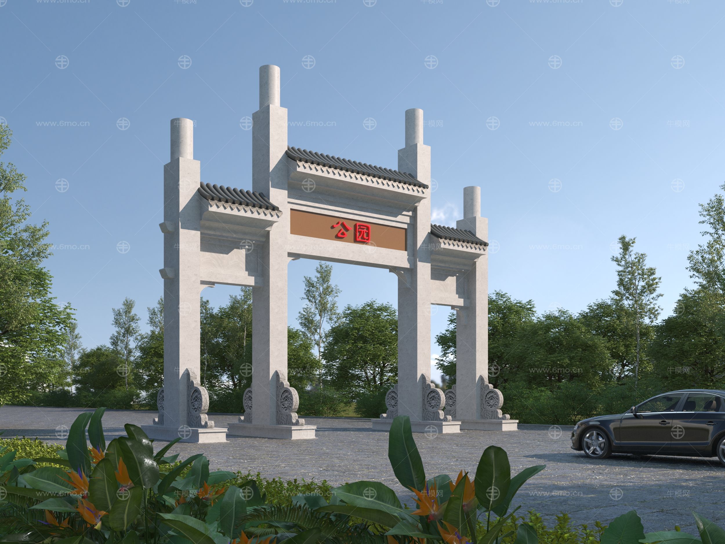 中式牌坊门楼3D模型