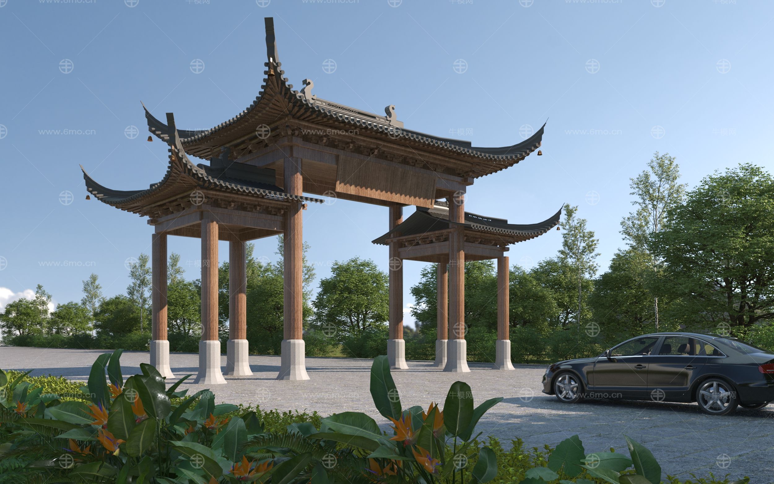 中式牌坊门楼3D模型