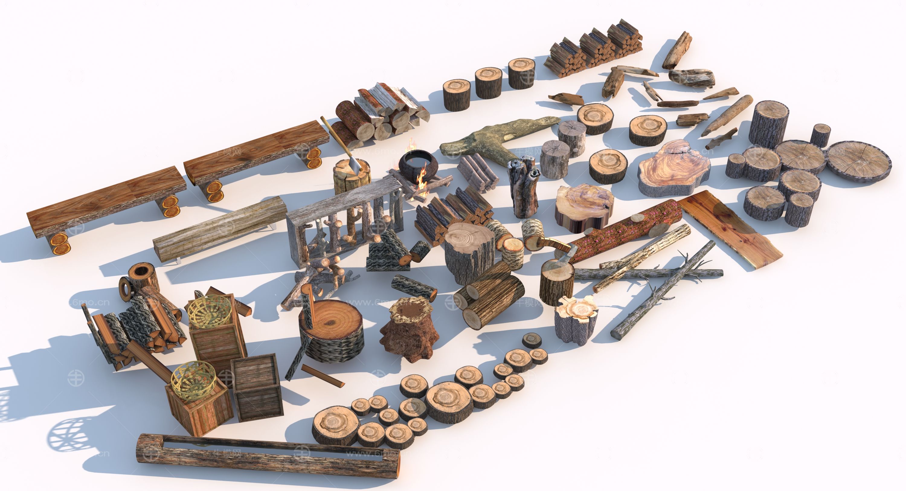 现代木头集合3D模型