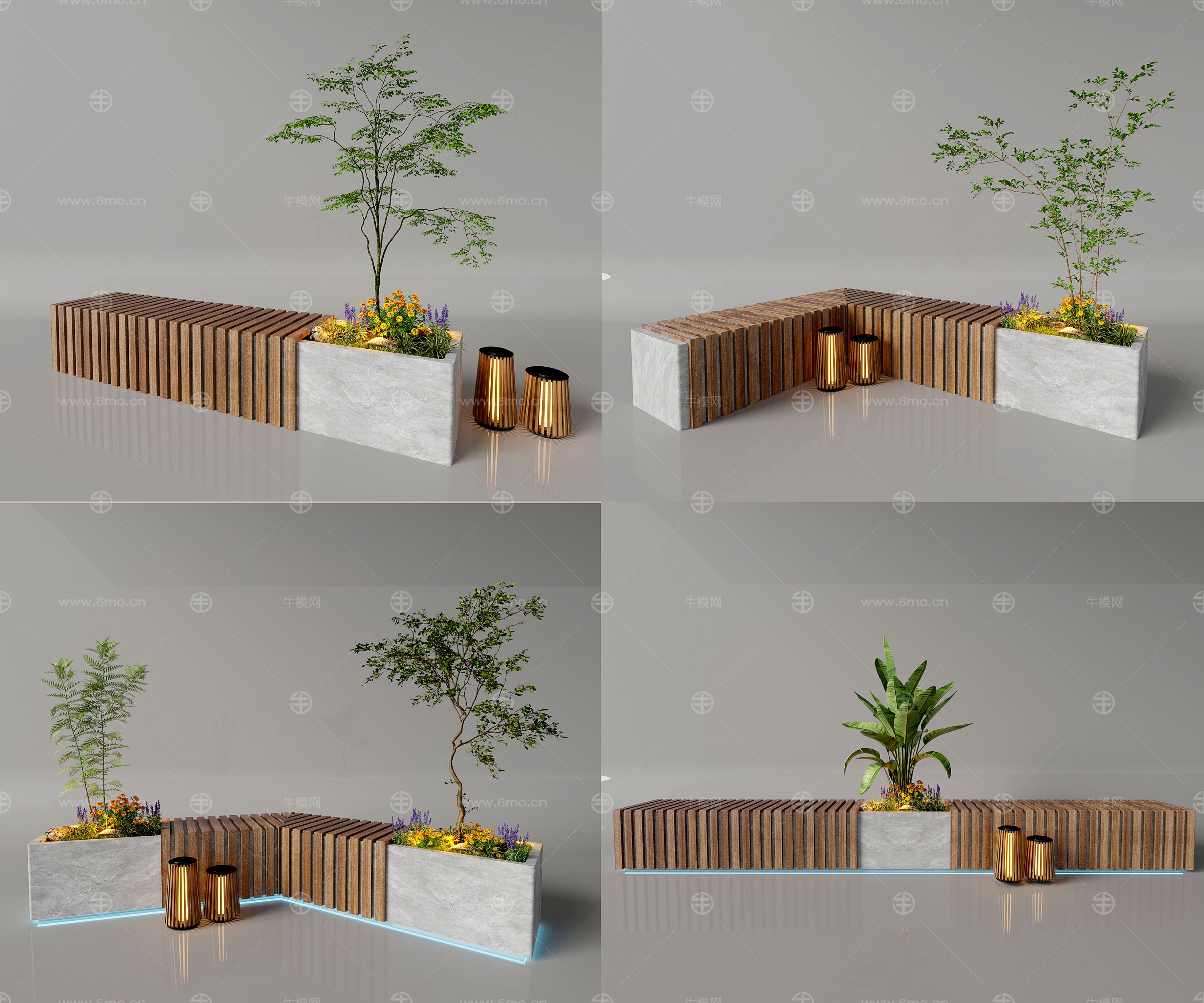 夜景植物组合 景观石  草坪景观 庭院景观小品 户外景观坐凳