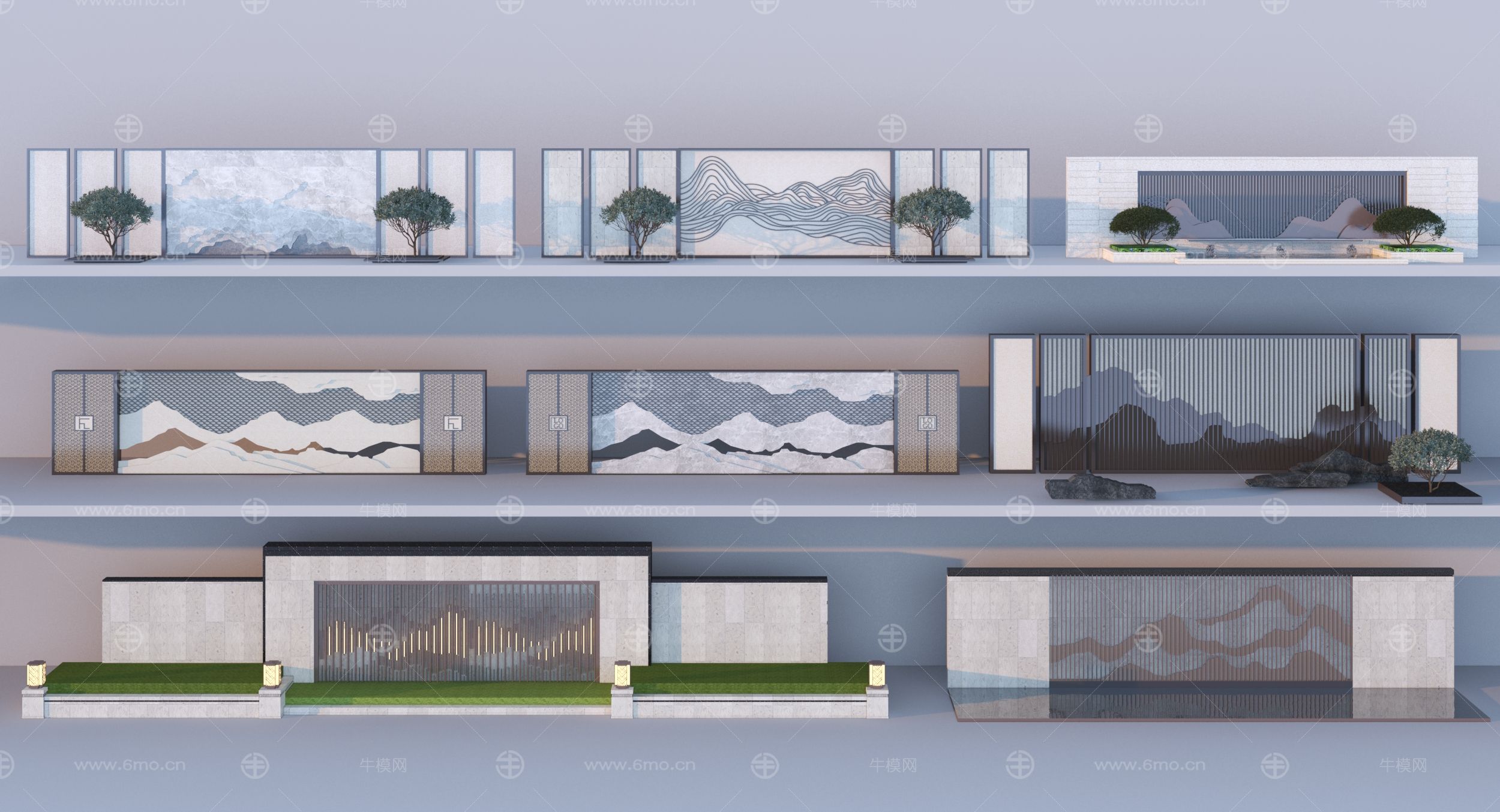 新中式景墙组合3D模型