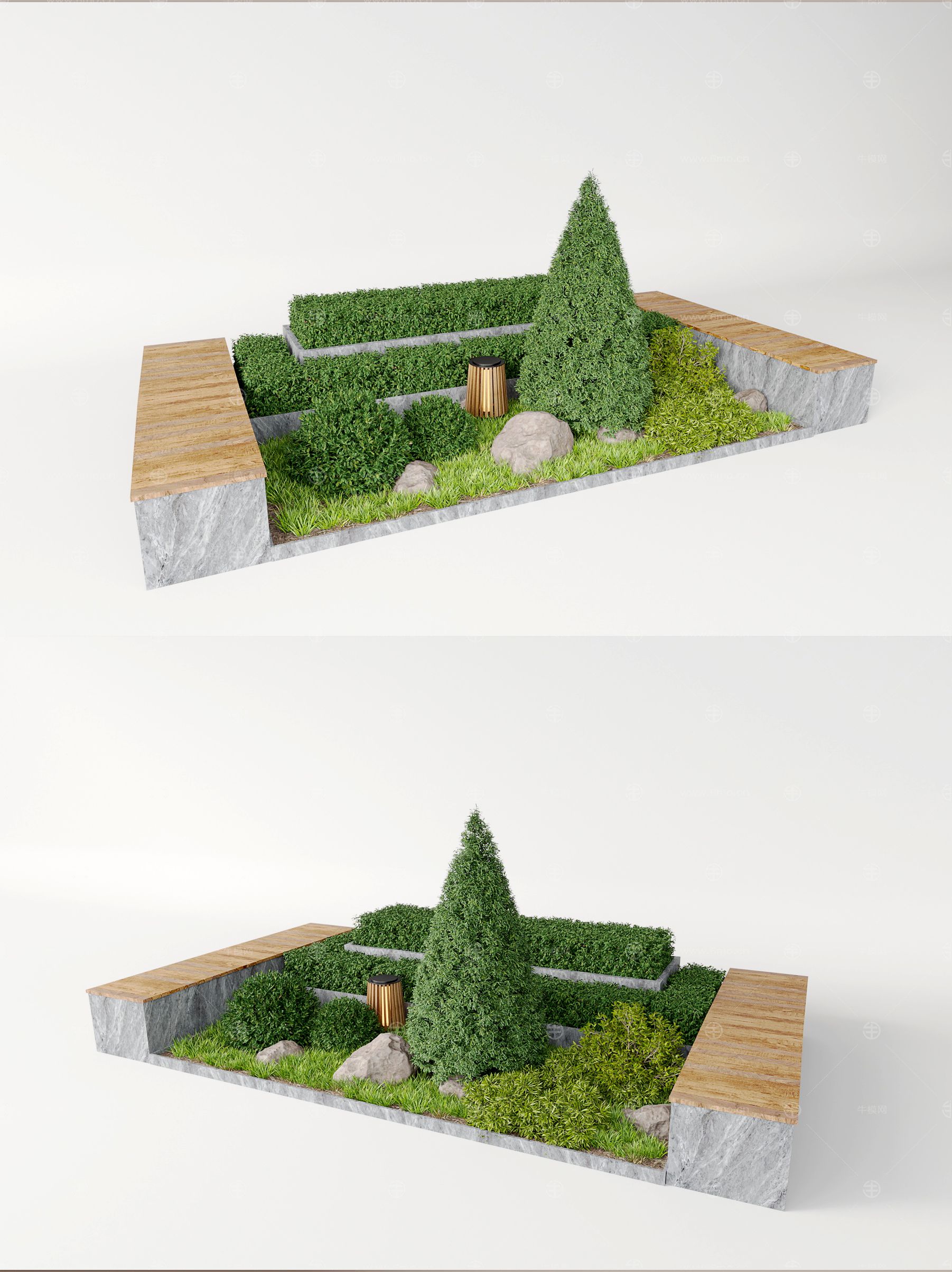 3d现代组团小景模型  景观植物堆 公园小景组合 庭院小景植物组团