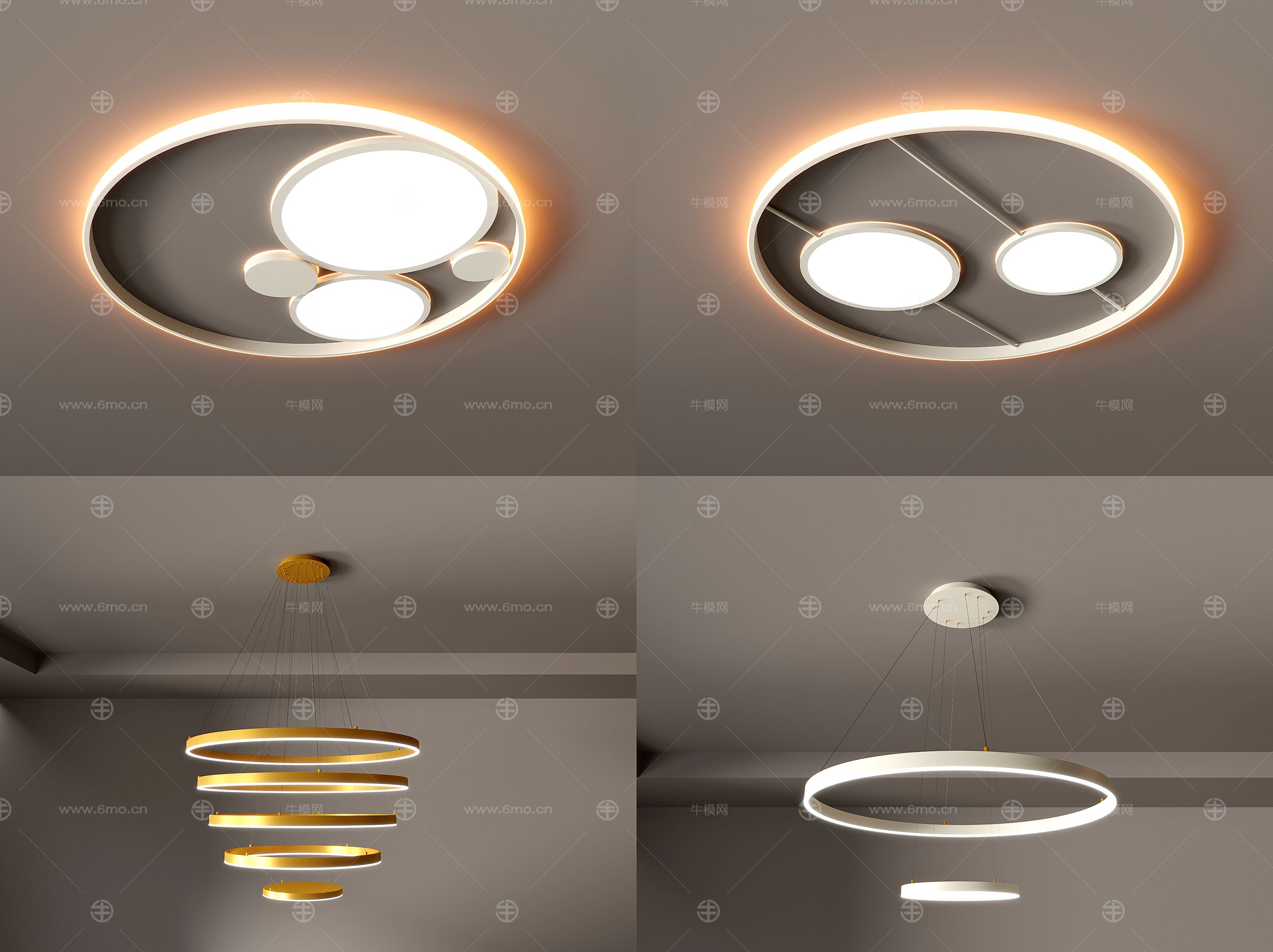 现代吸顶灯 时尚吊灯 客厅灯 卧室灯 几何造型吸顶灯3d模型组合