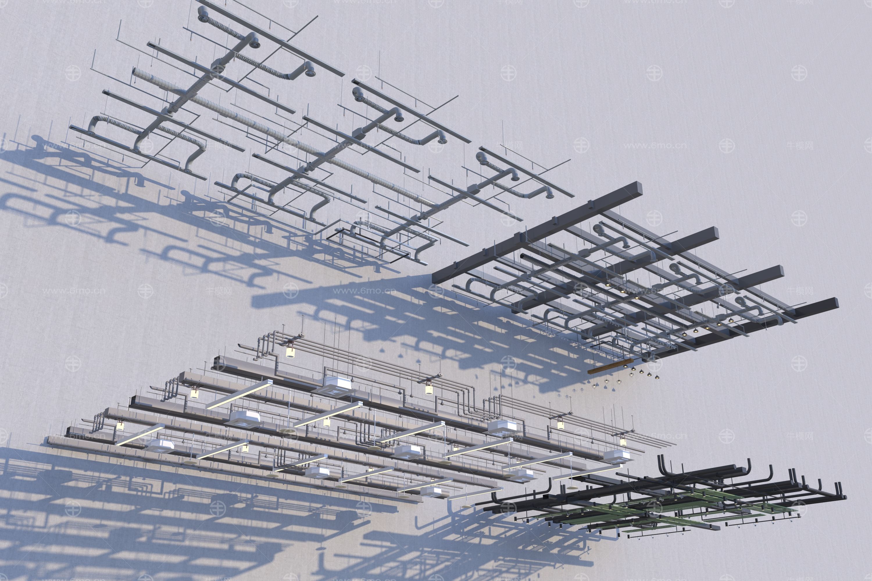 现代工业风格管道吊顶3D模型