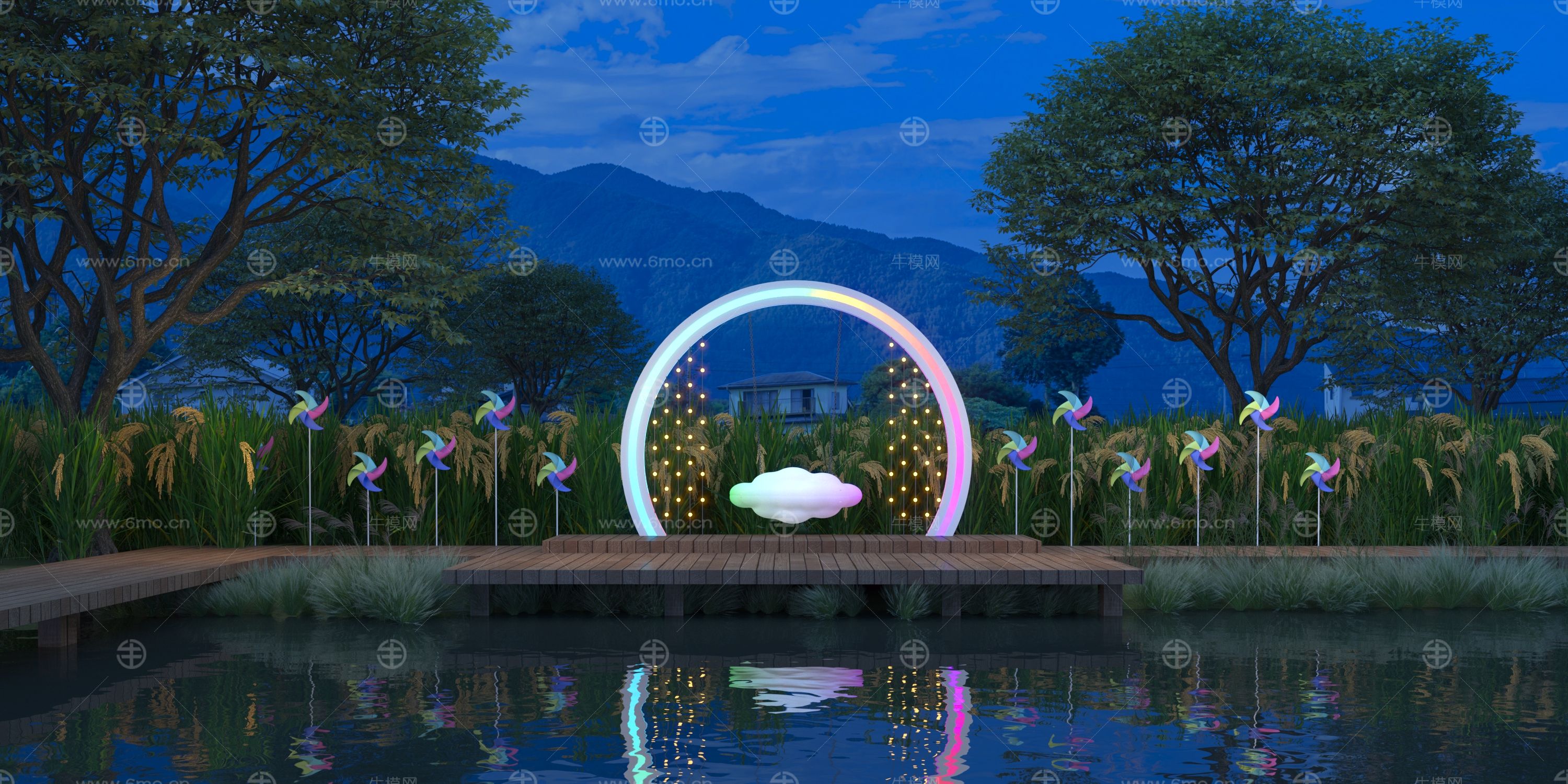 现代网红圆环云朵秋千3D模型