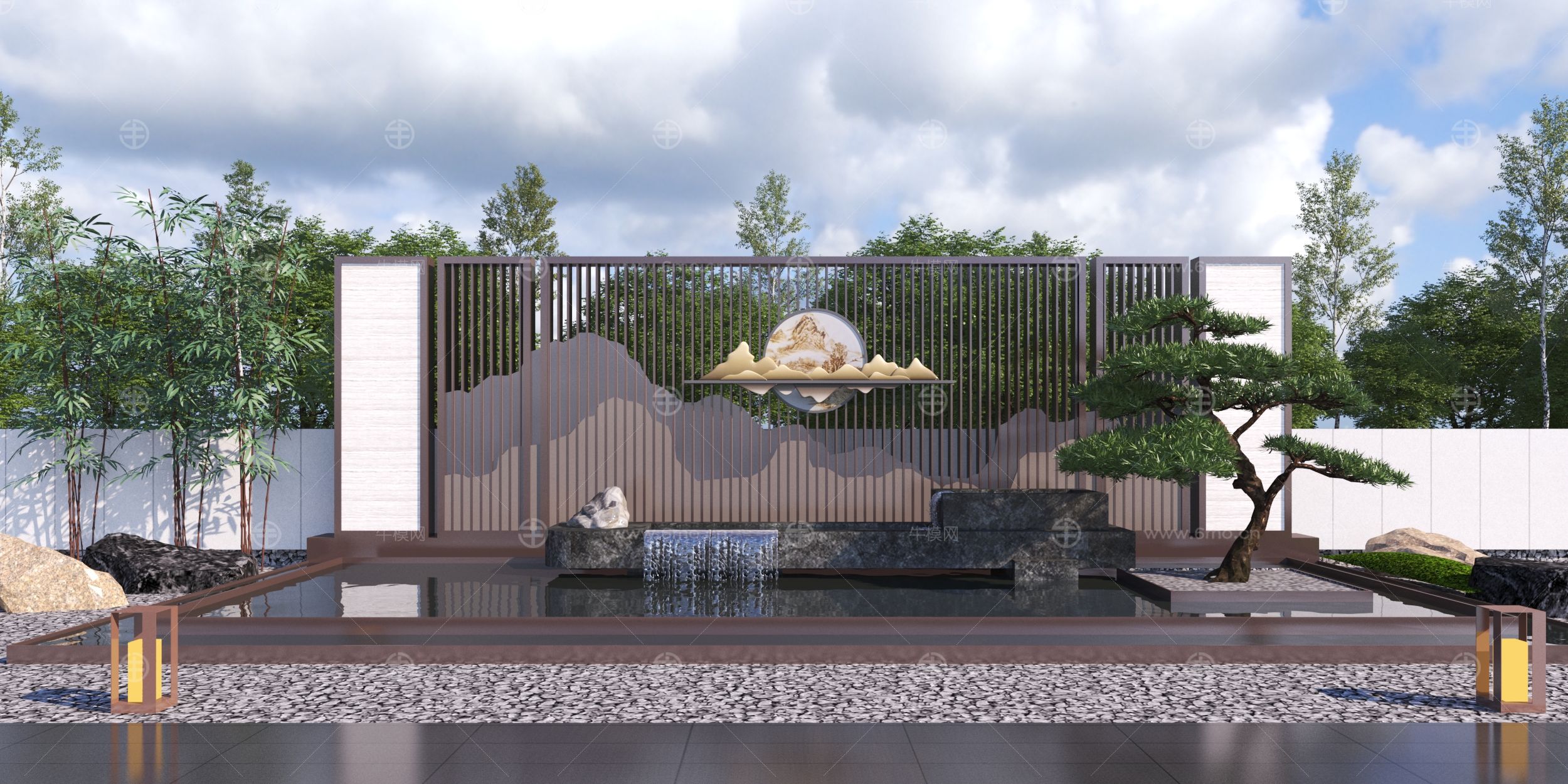 新中式庭院景墙3D模型