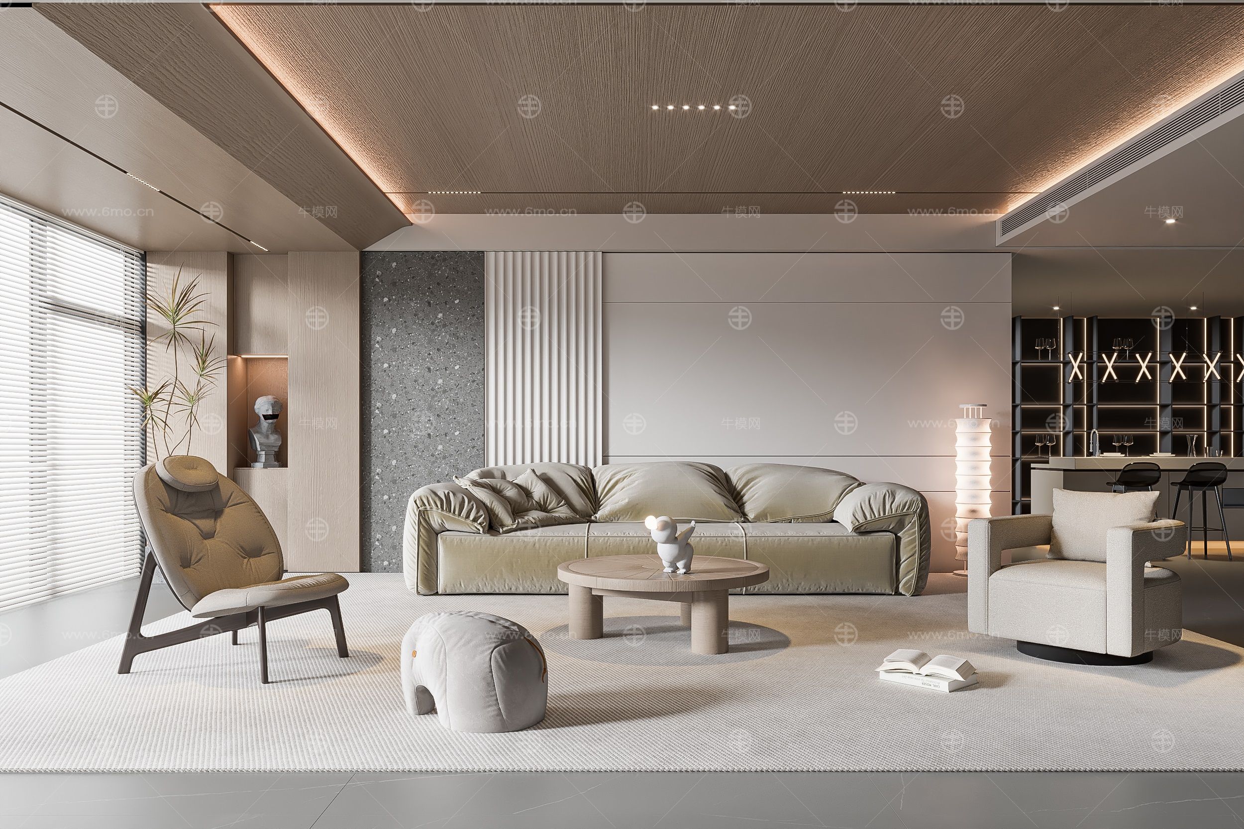 现代客厅 无主灯客厅 沙发组合 茶几组合 饰品摆件