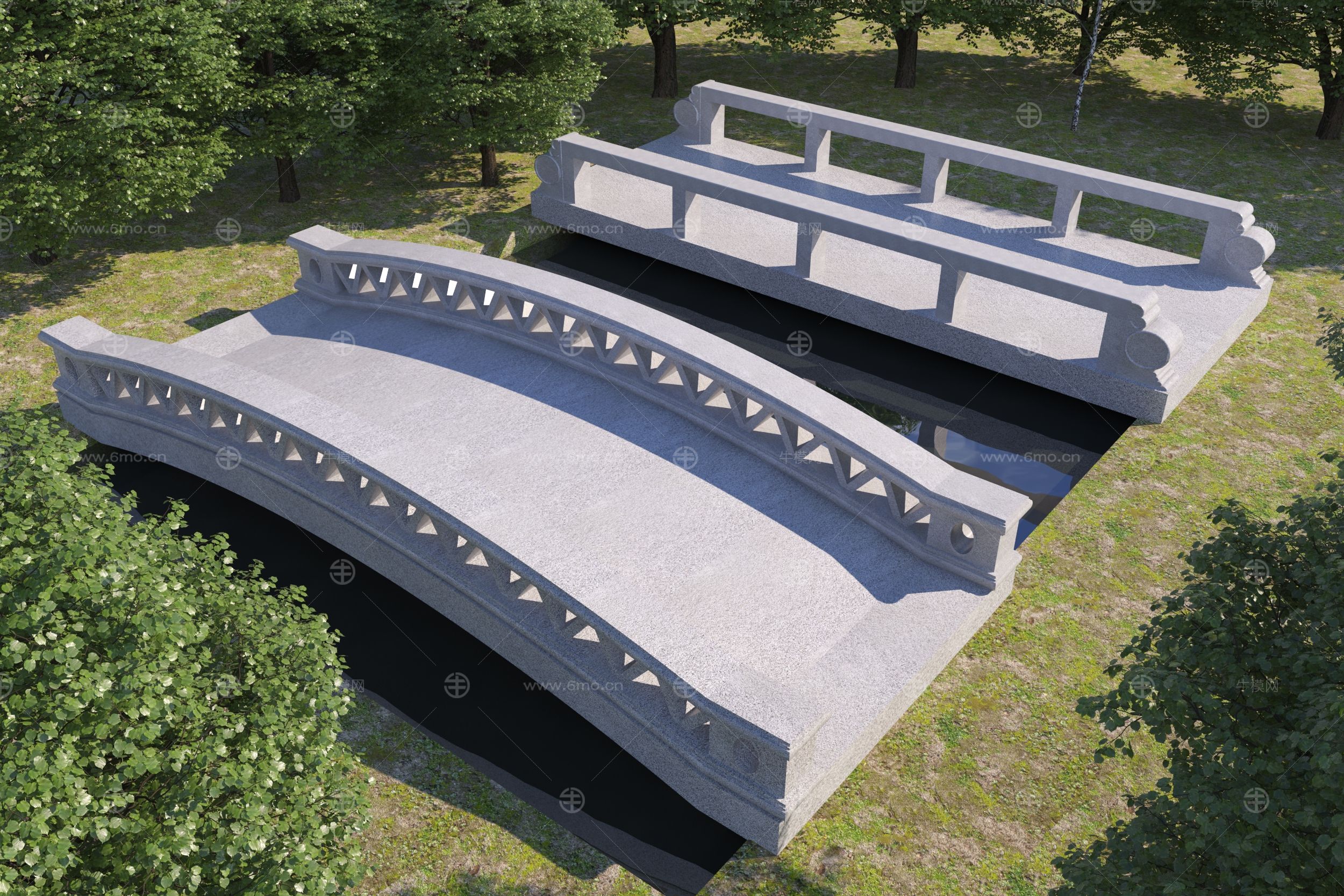 中式景观石板桥3D模型
