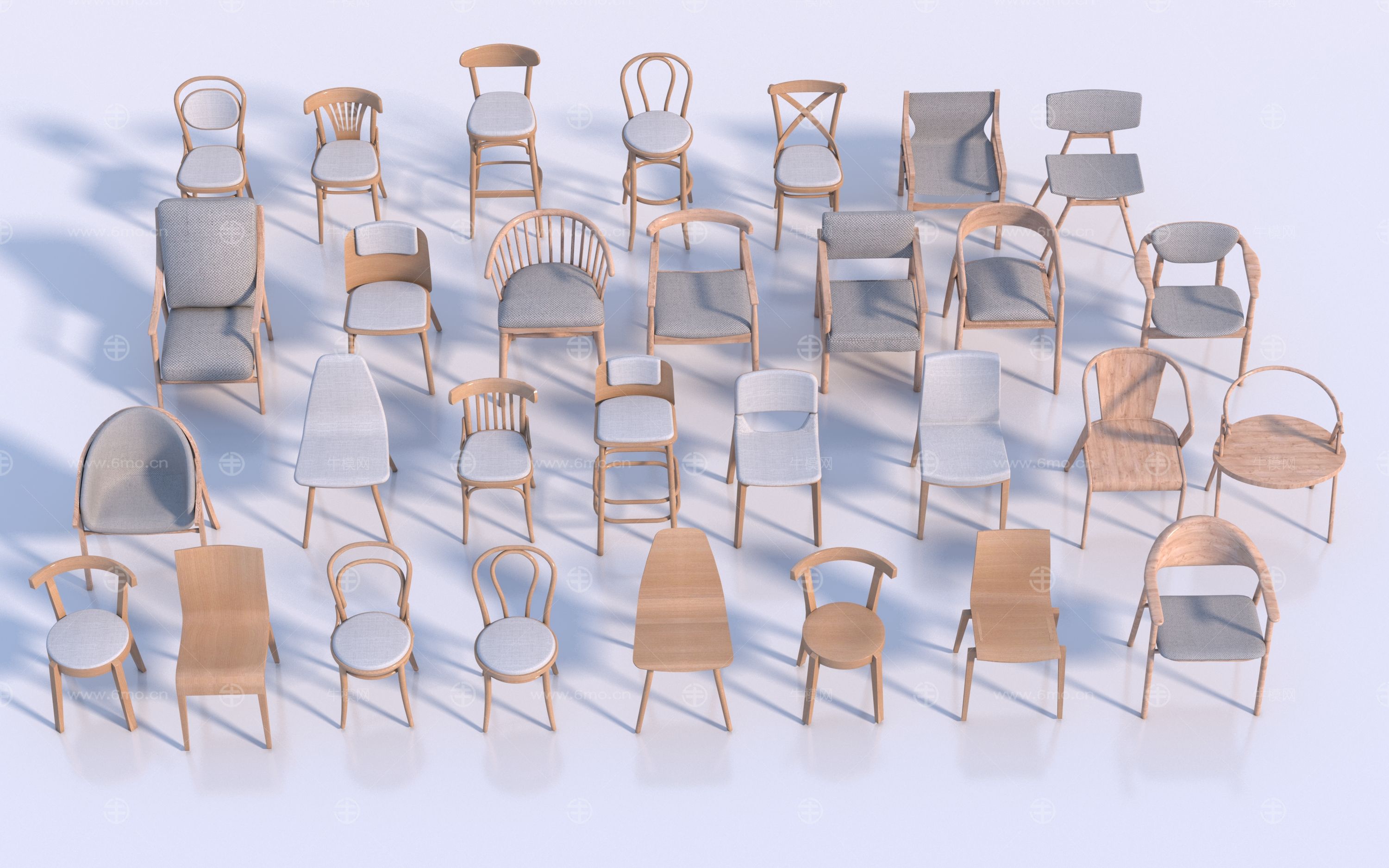 现代实木椅子组合_单椅_休闲椅_餐椅3D模型