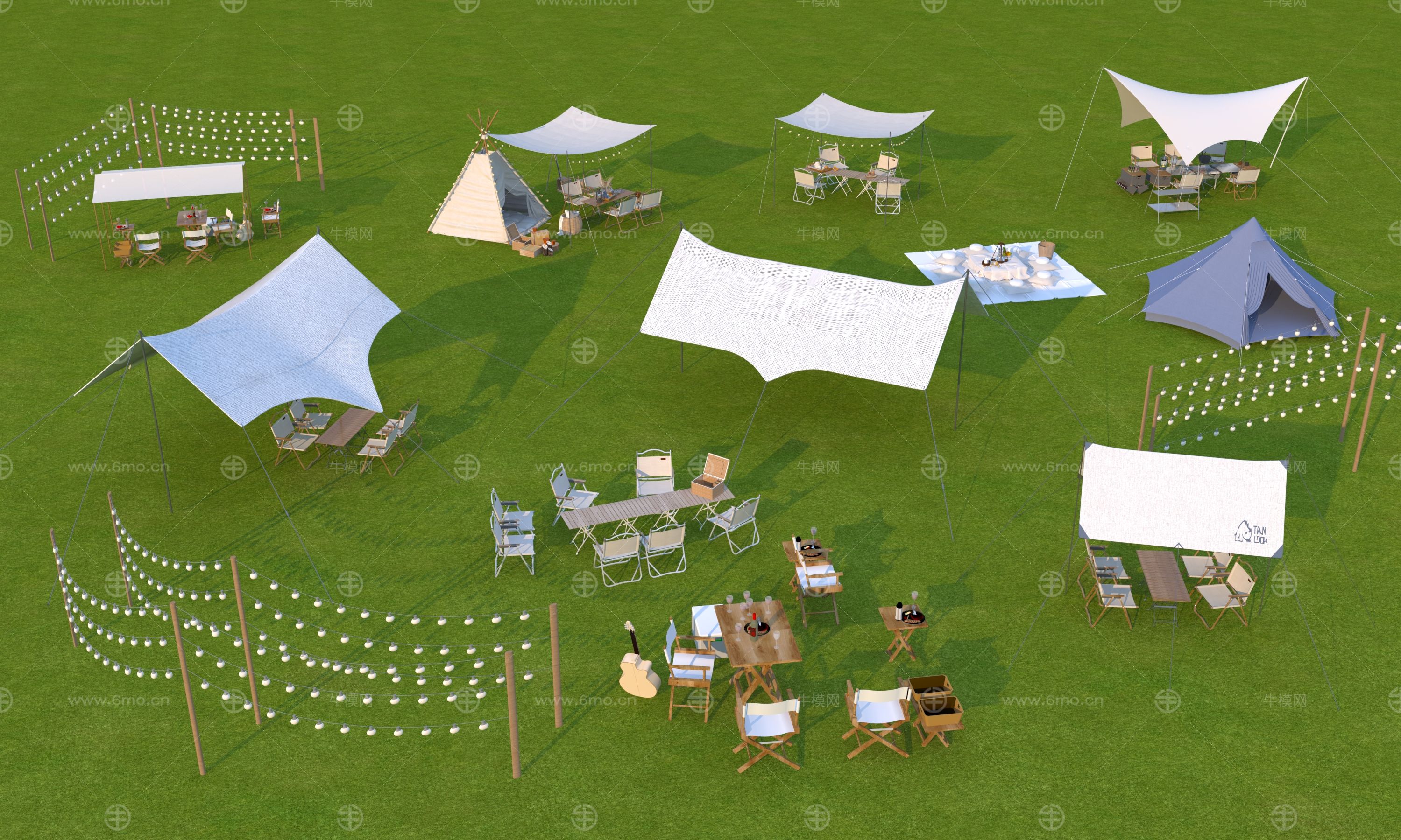 现代户外露营天幕帐篷集合3D模型