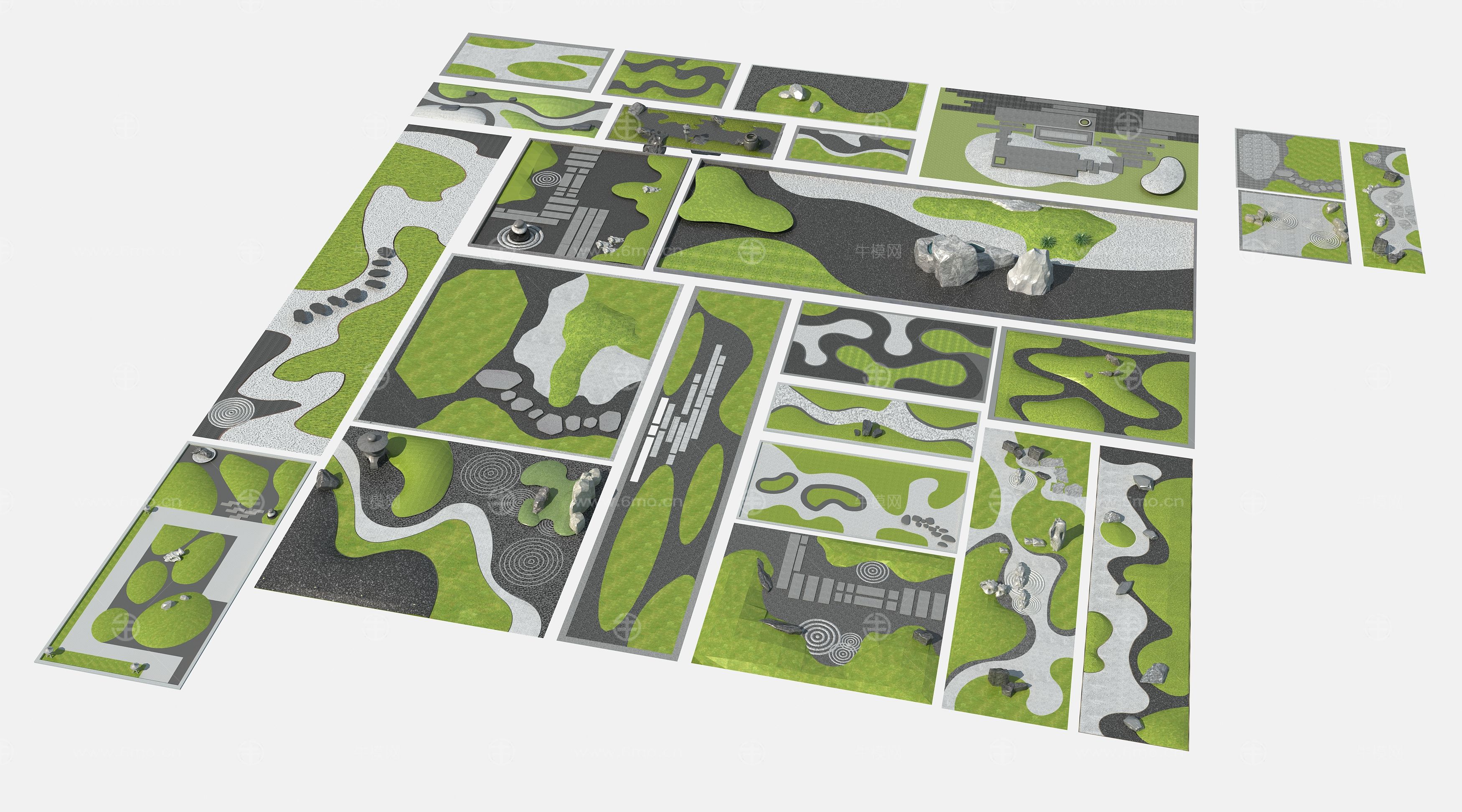 现代园林景观地形集合3D模型