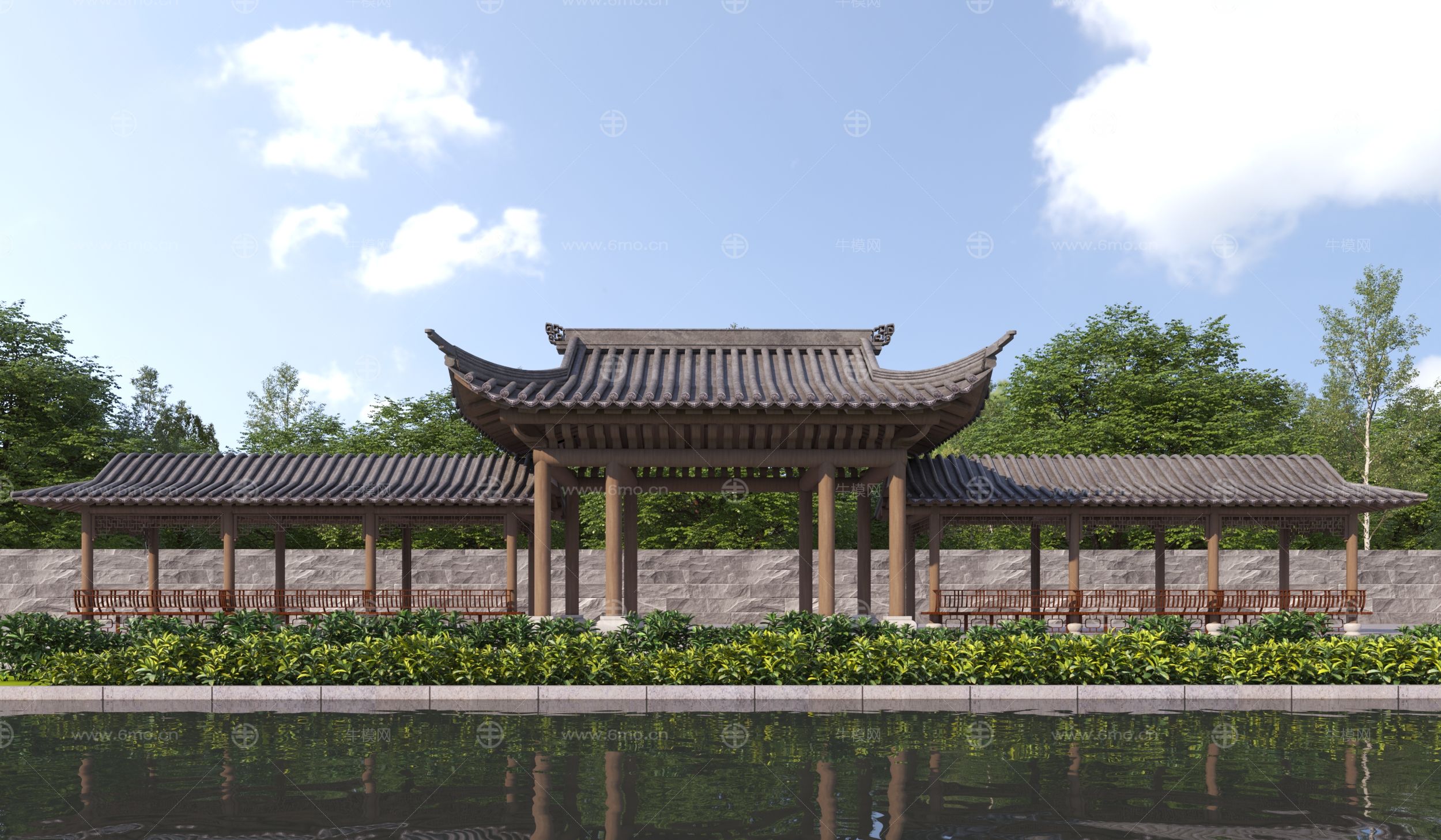 新中式景观长廊3D模型