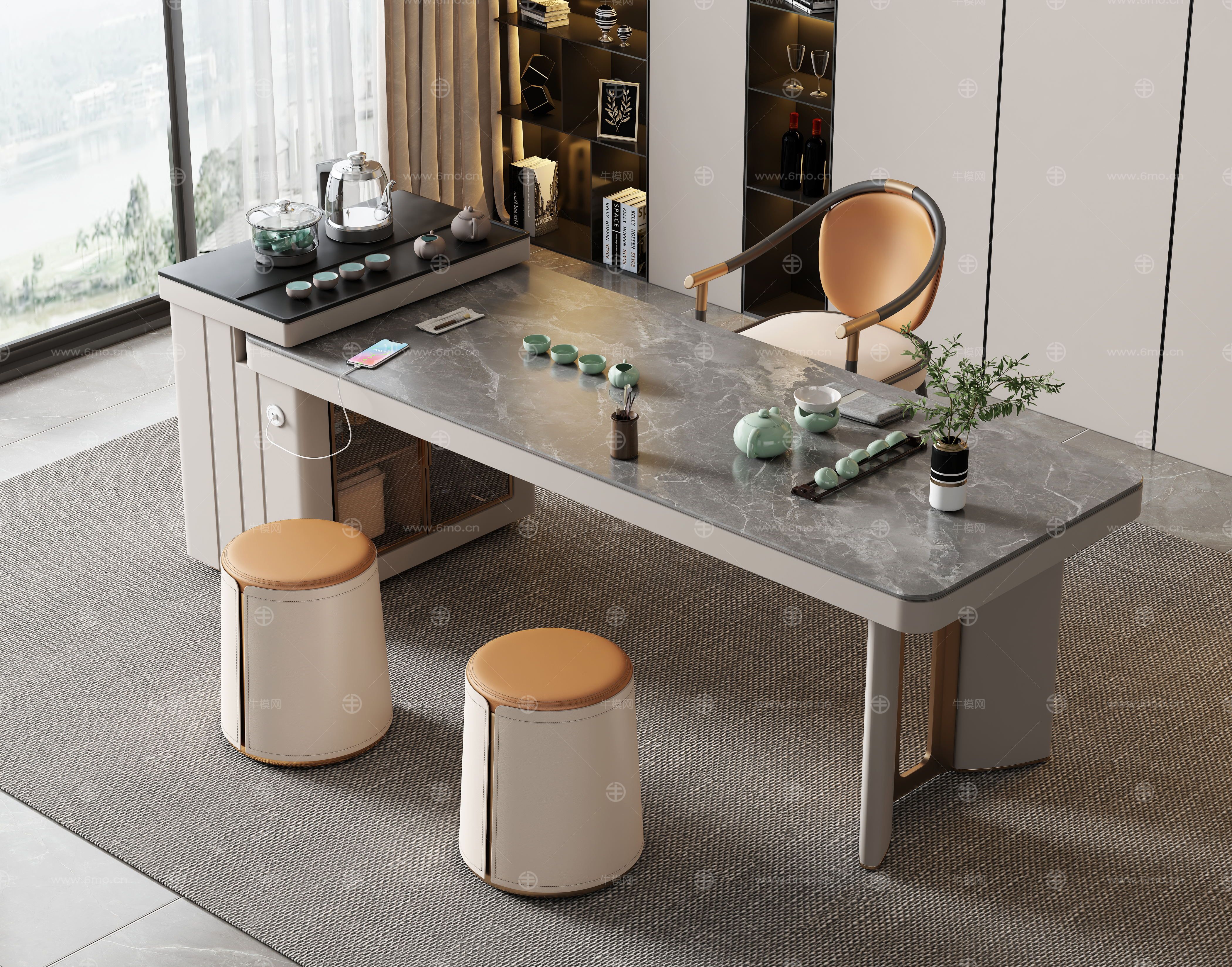 现代岩板茶桌椅组合