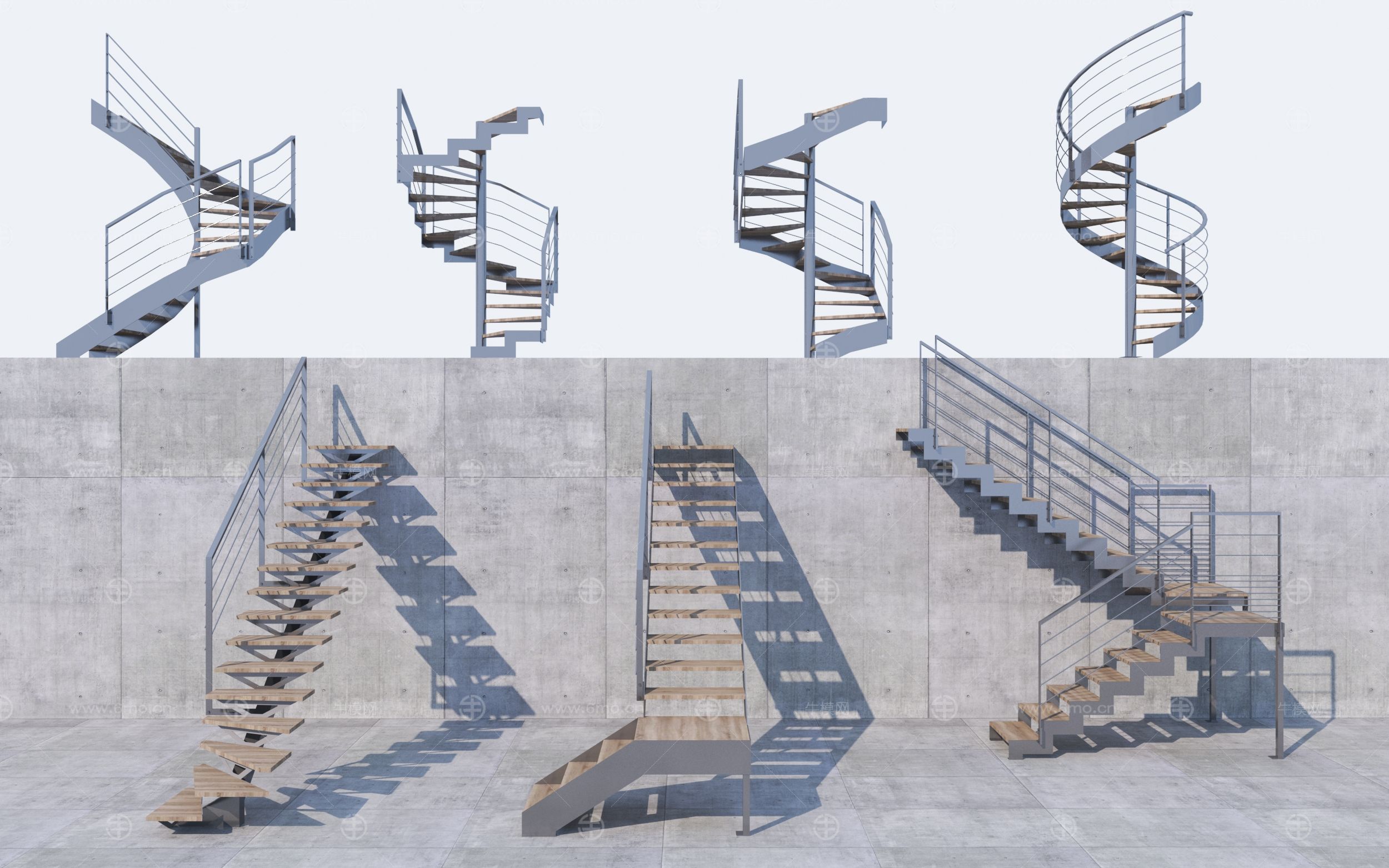 现代工业风格铁艺楼梯3D模型
