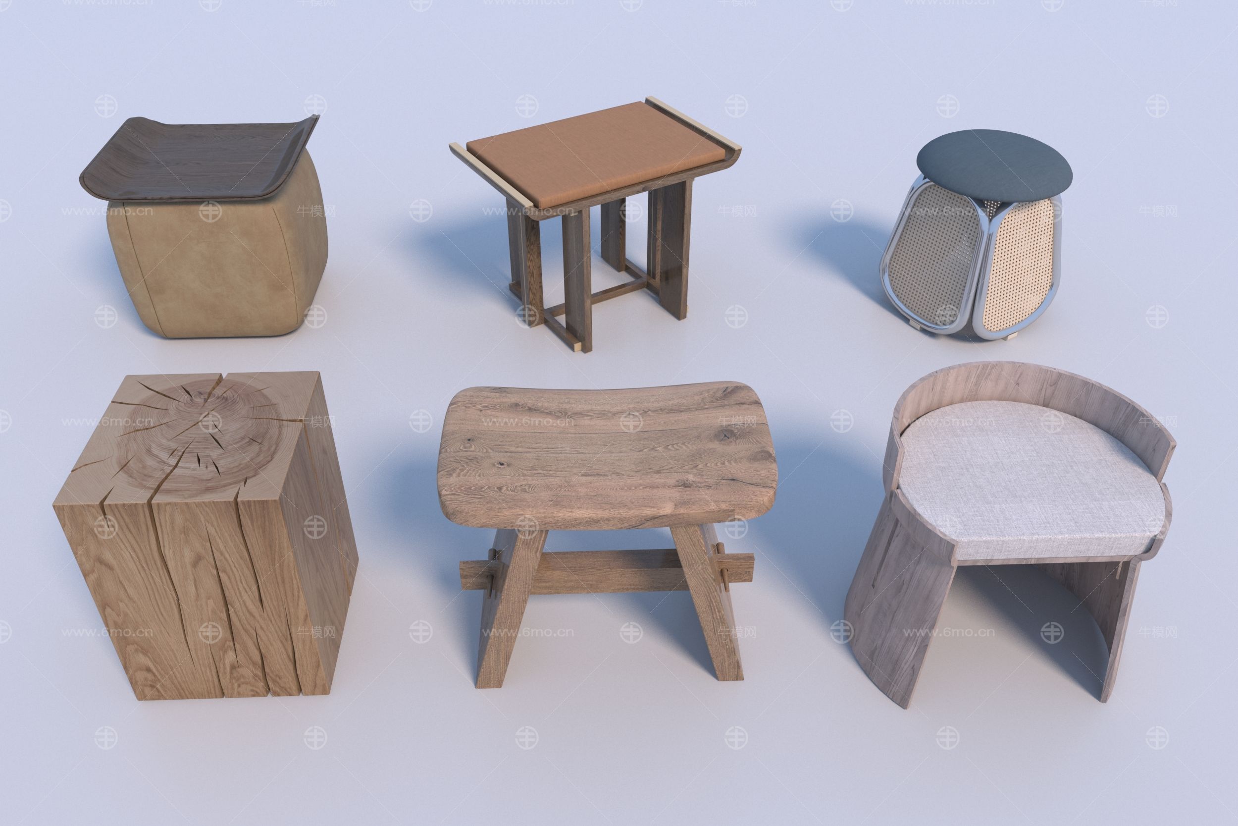 新中式矮凳组合3d模型