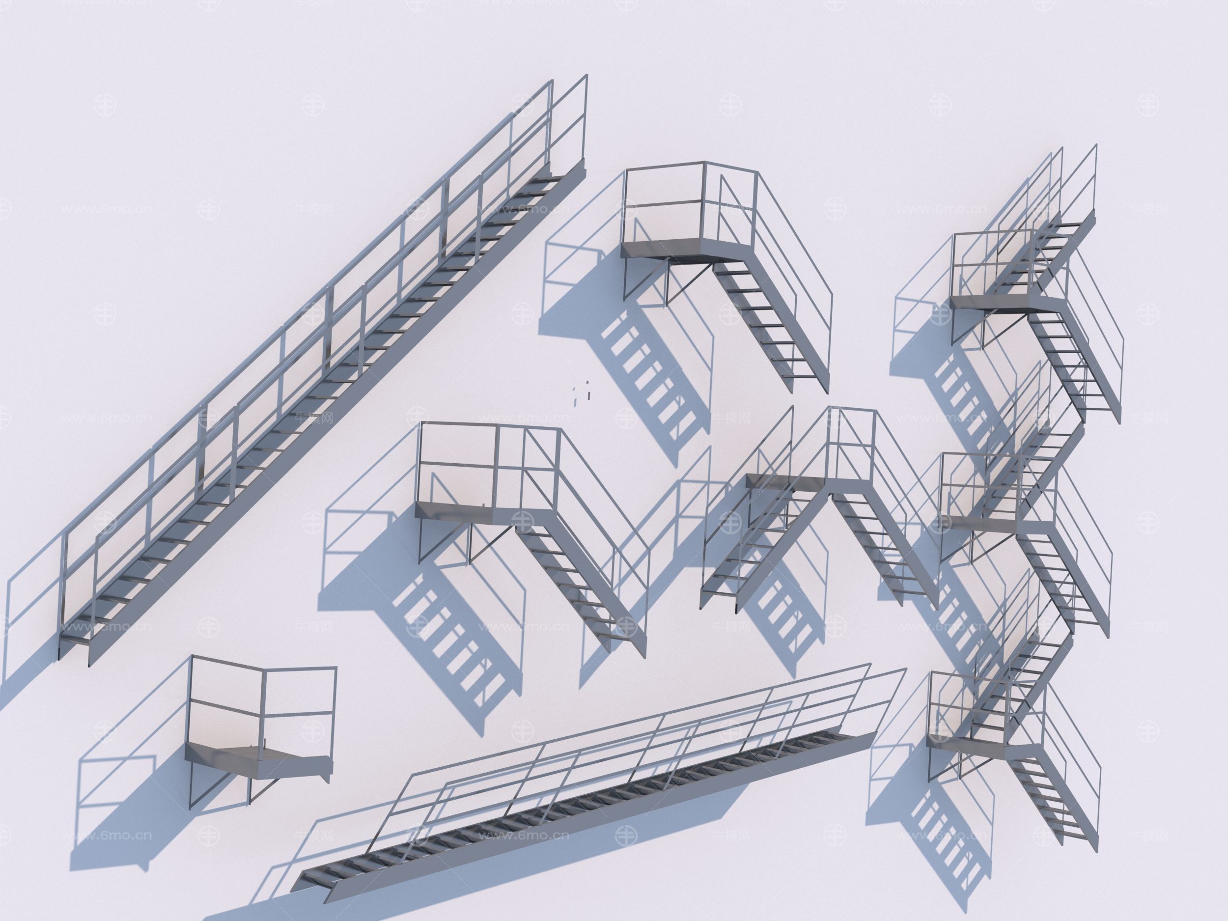 现代扶手楼梯_铁艺楼梯3D模型