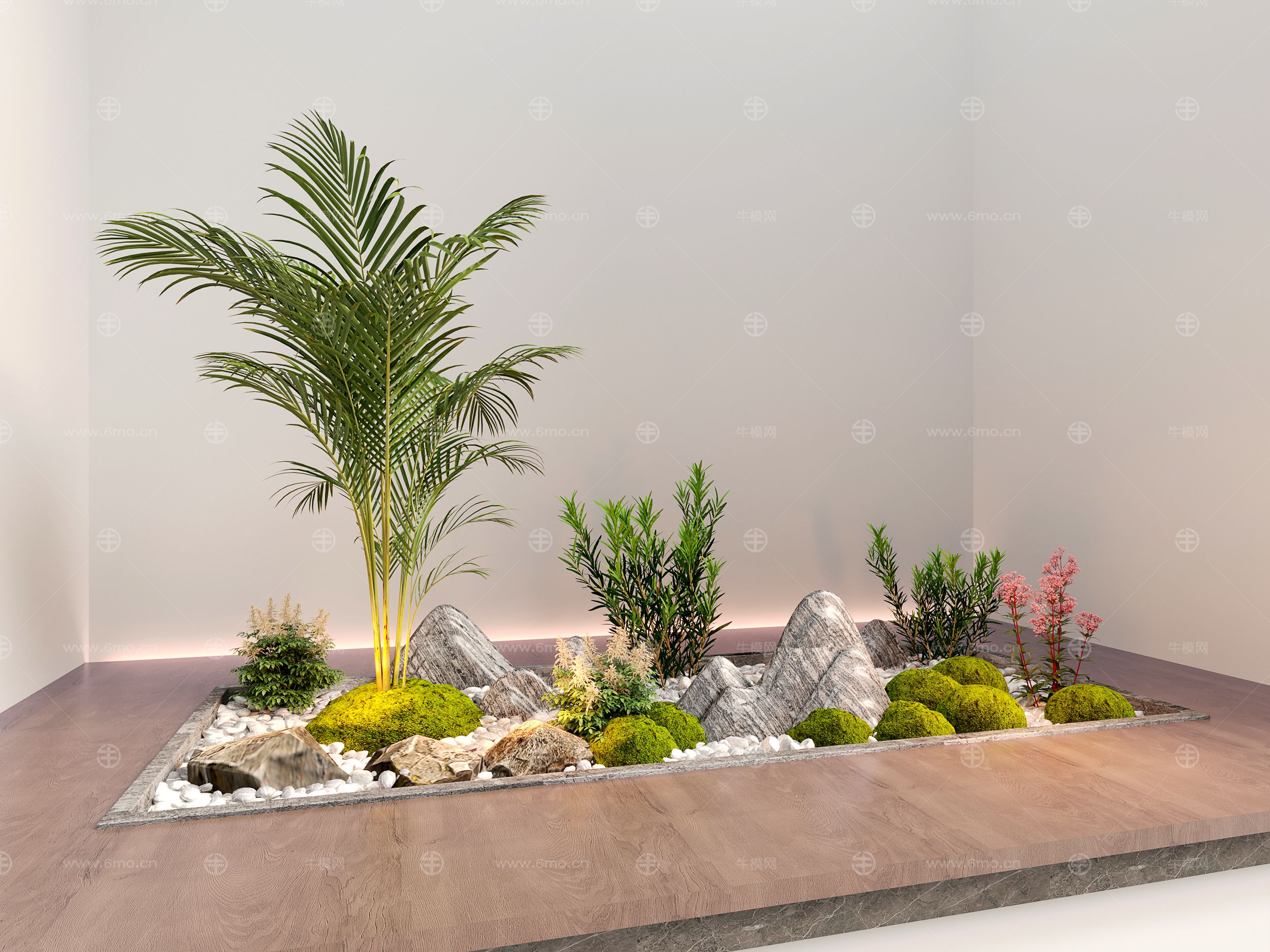 现代室内组团小景模型  现代植物堆  苔藓球  植物组合