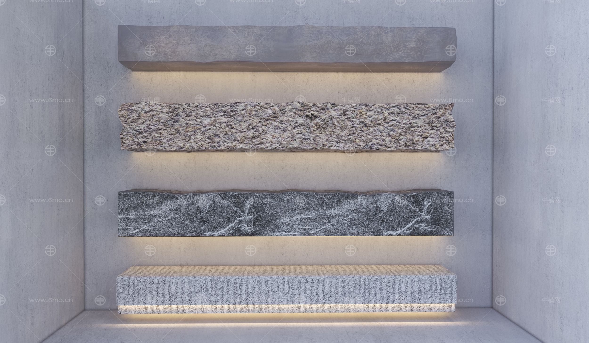现代长条石_自然长条石凳_石基3D模型