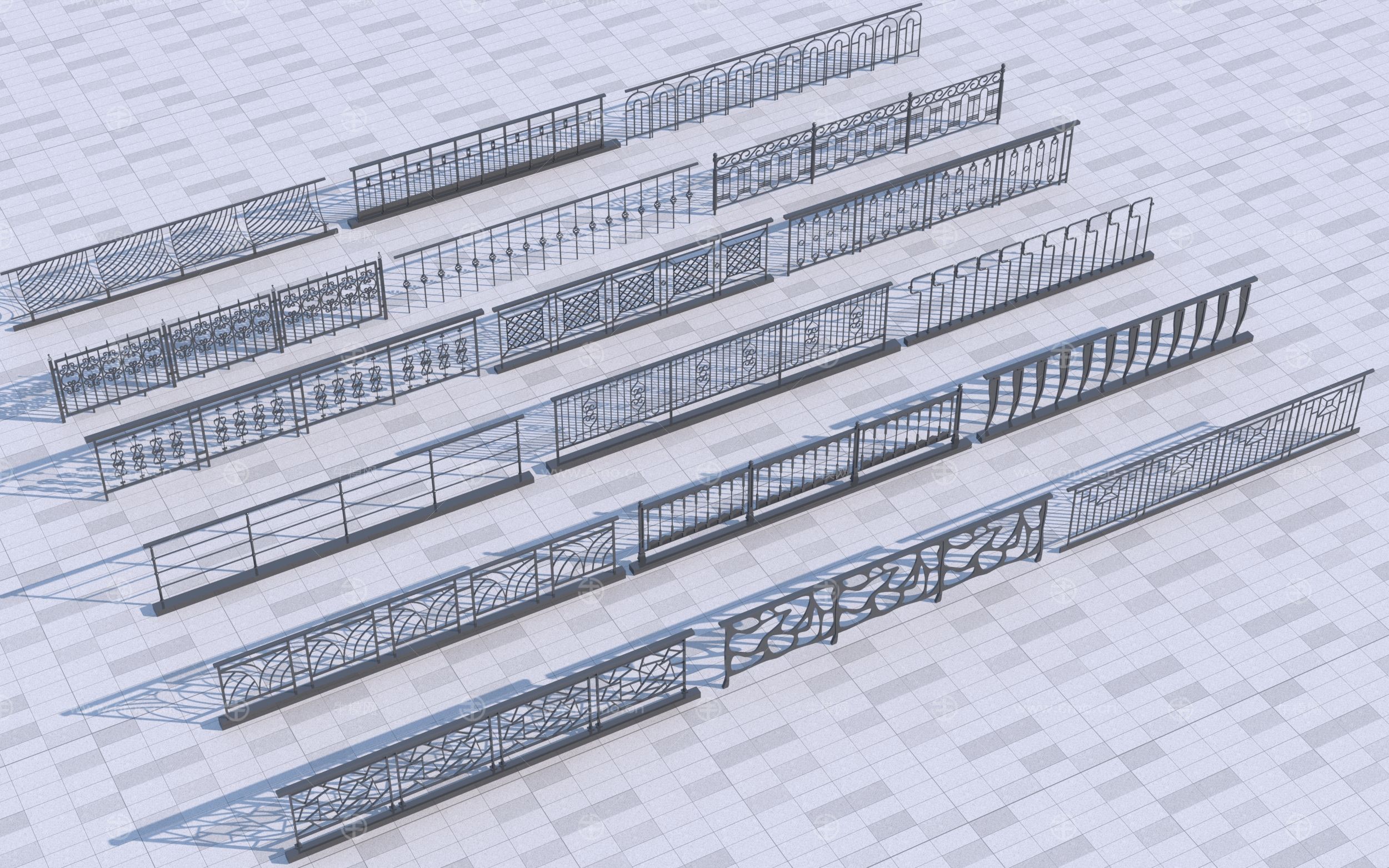 现代铁艺围栏 栏杆3D模型