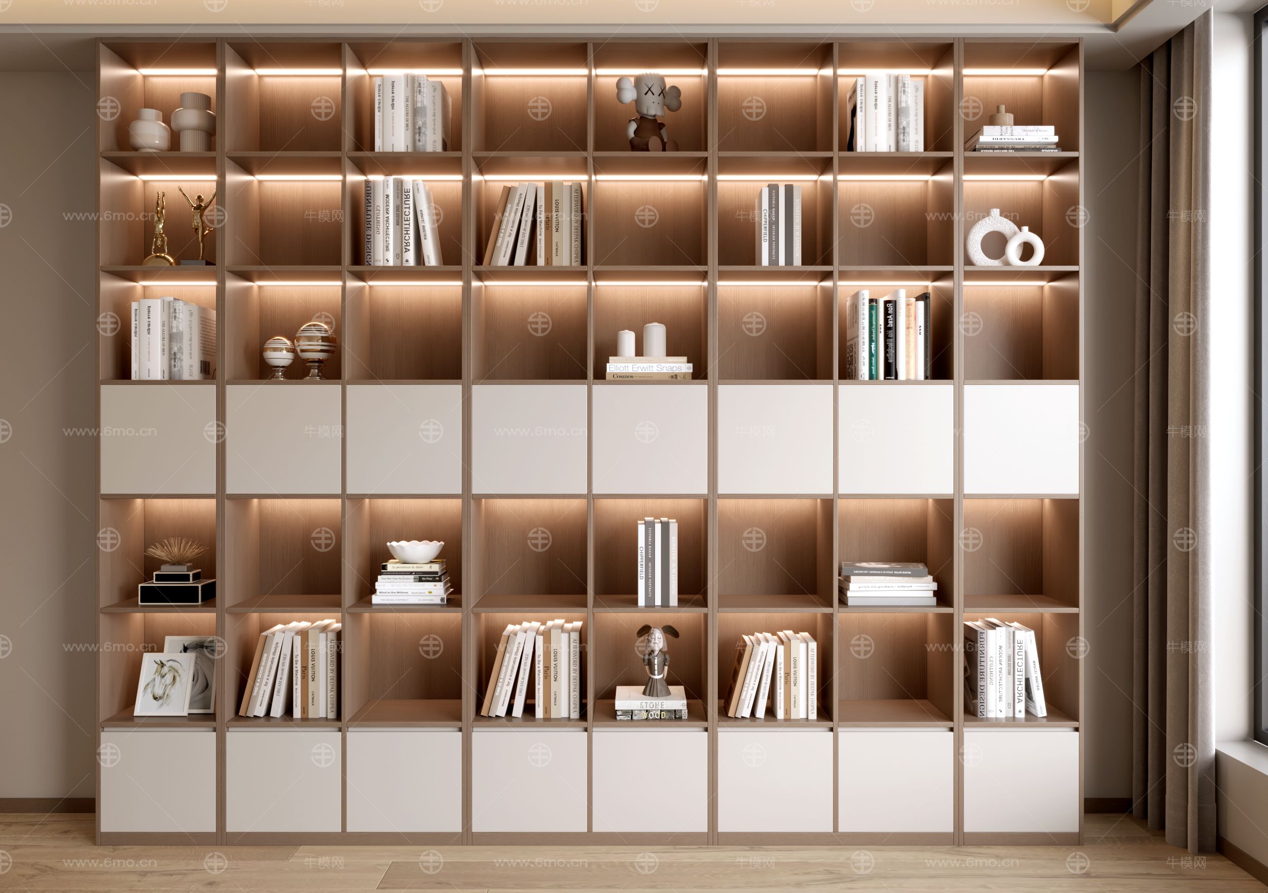 现代书柜 装饰柜 现代书柜 书籍组合 书架 摆件 装饰摆件 开放实木书柜