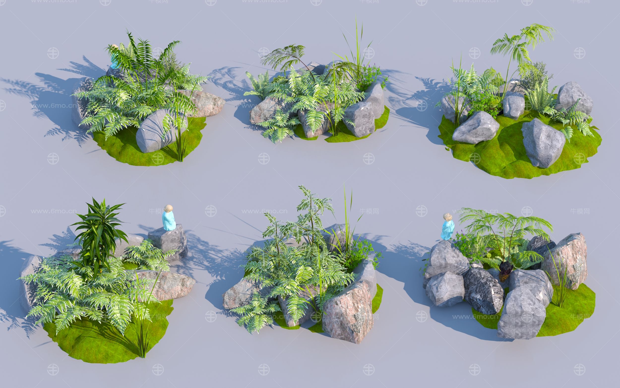 新中式景观石头 景观植物组合3D模型