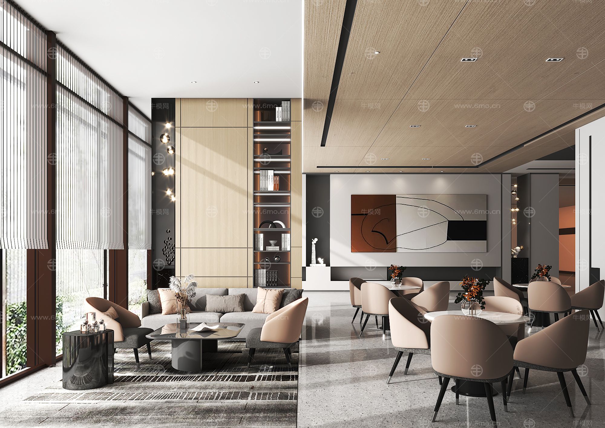 大研建筑设计现代售楼处洽谈区,现代洽谈桌椅组合，休闲沙发茶几组合