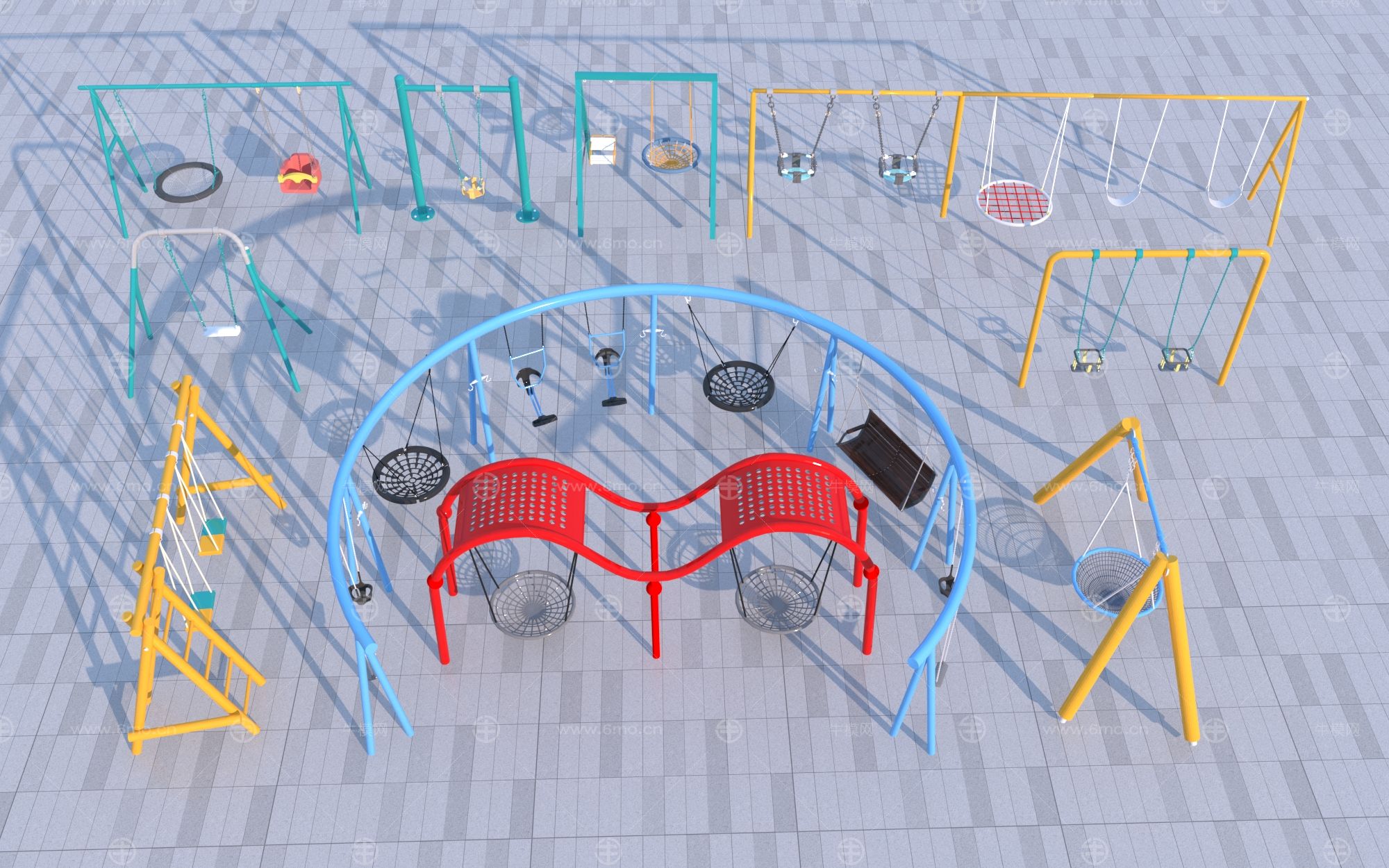 现代秋千组合_儿童秋千3D模型