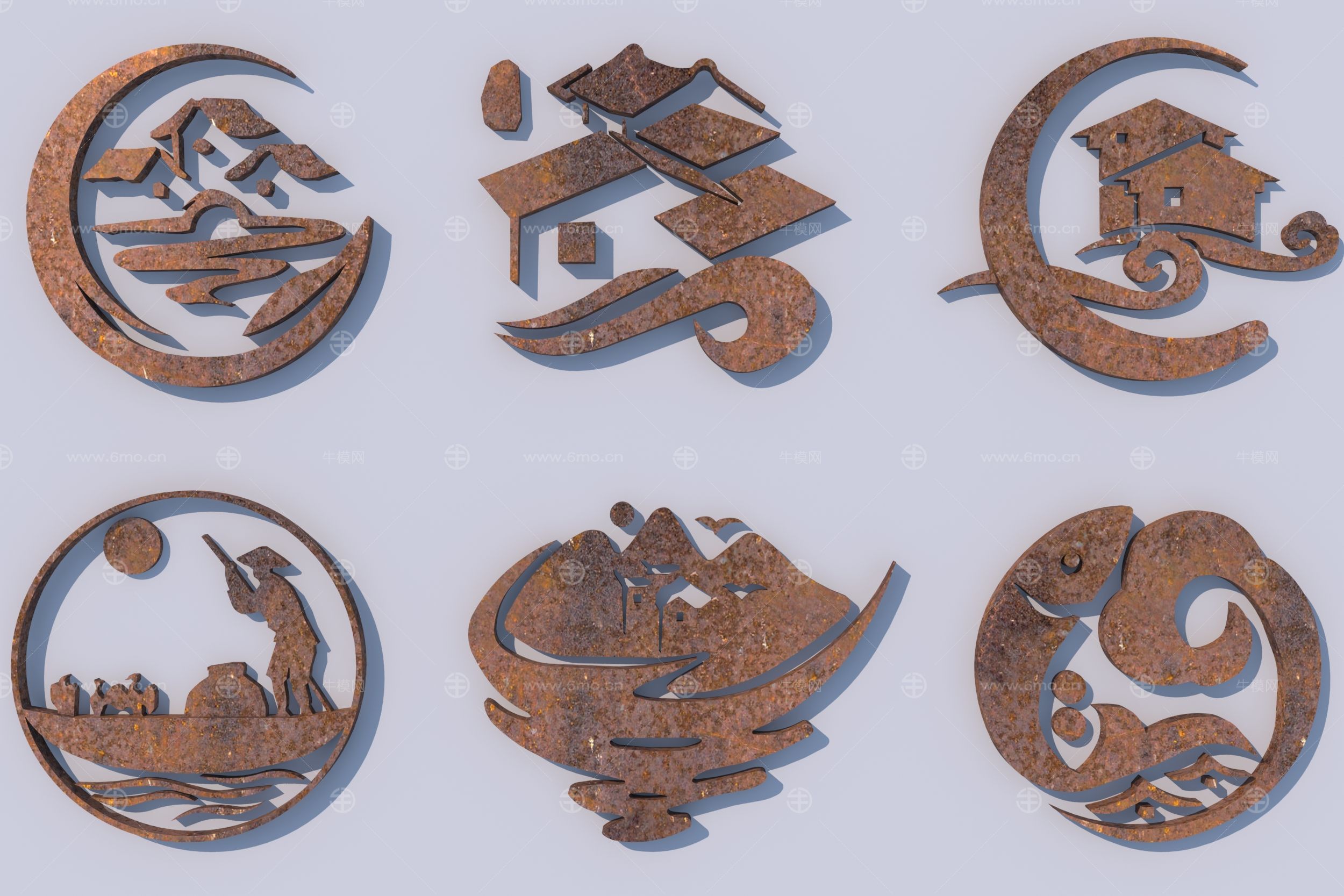 现代乡村标识牌3D模型