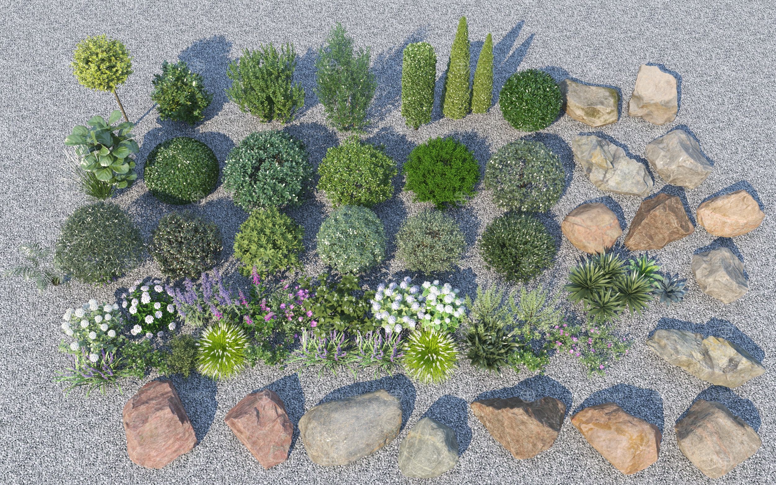 现代灌木植物组合_石头组_灌木3D模型
