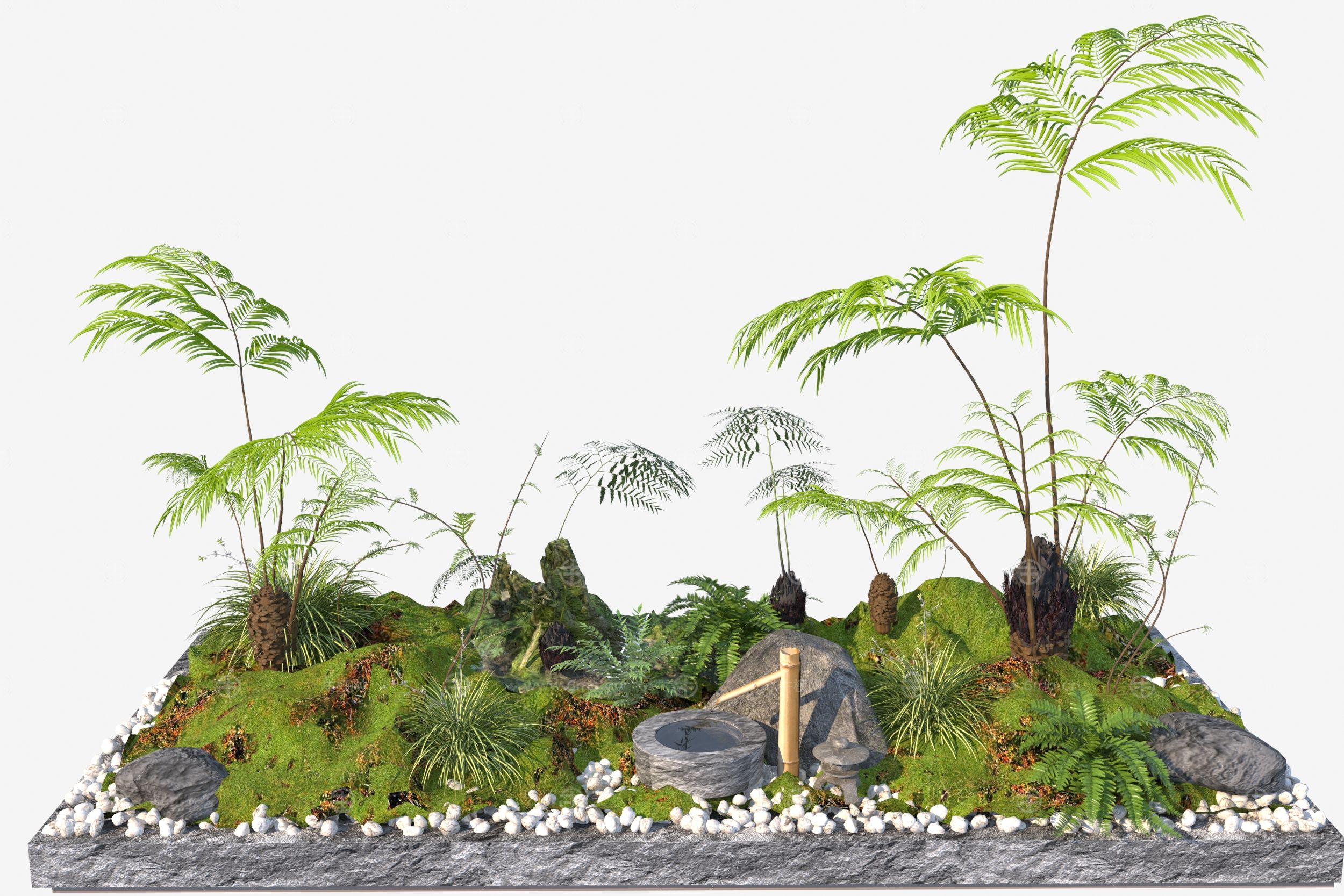 现代花坛植物堆组合3D模型