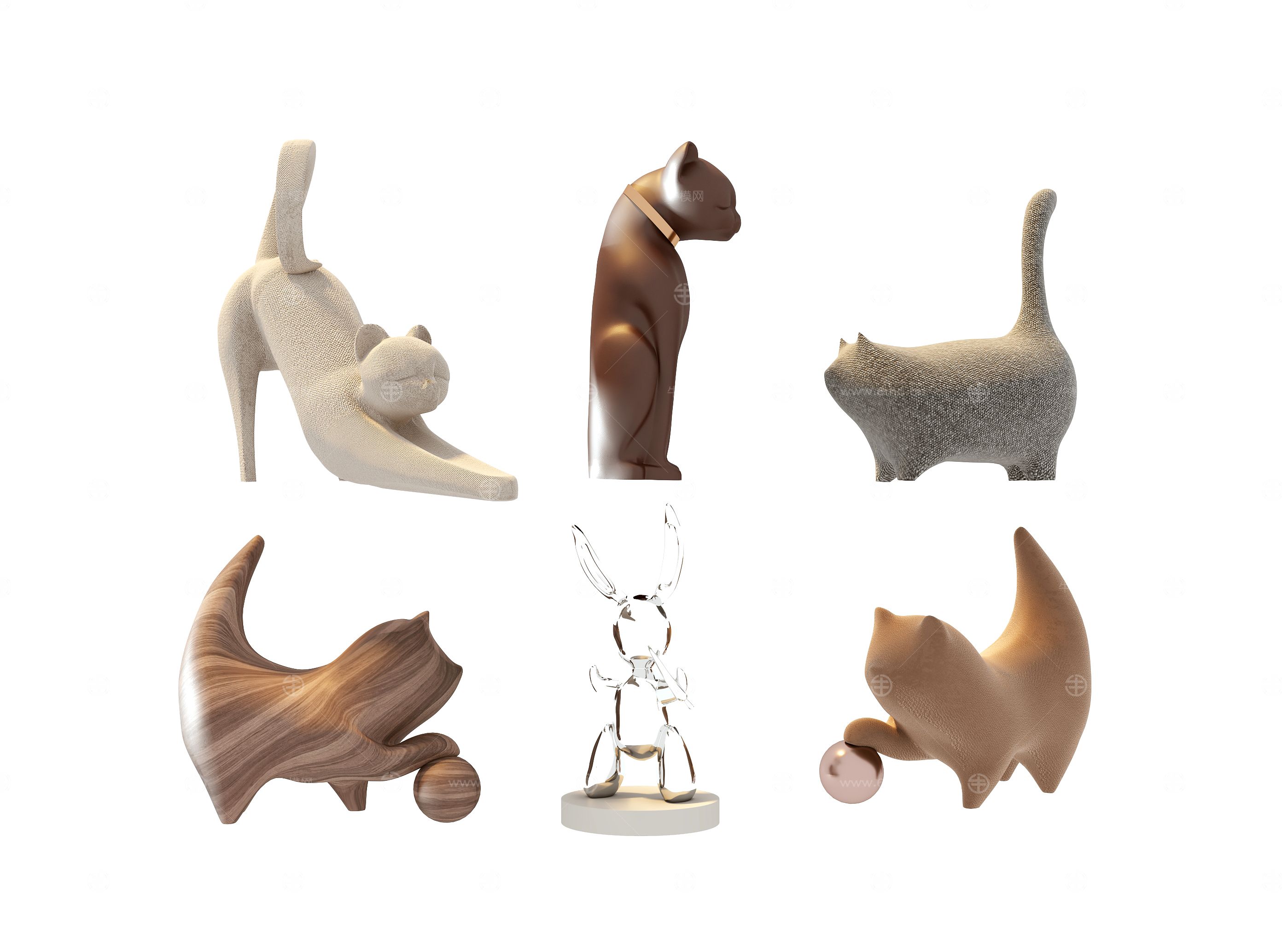 现代雕塑猫组合