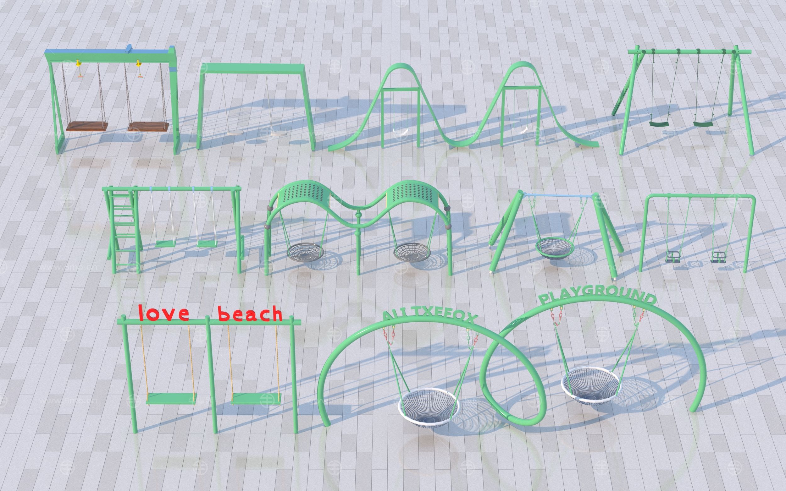 现代秋千组合_儿童秋千3D模型